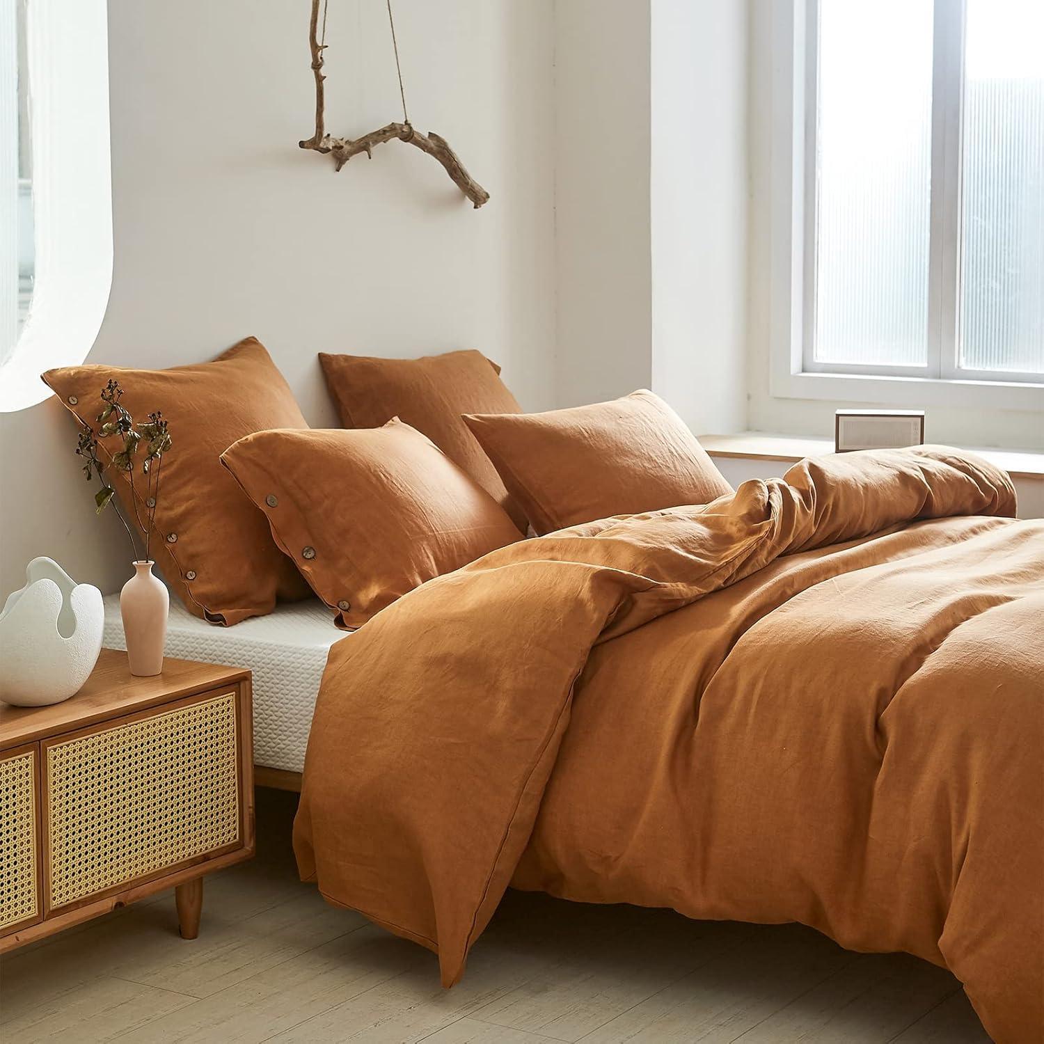 Simple&Opulence 100% Linen Duvet Cover Set with Washed-French Flax-2 Pieces Solid Color Basic Style Bedding Set-Breathable Soft Comforter Cover with 1 Pillowsham(Twin,Linen)