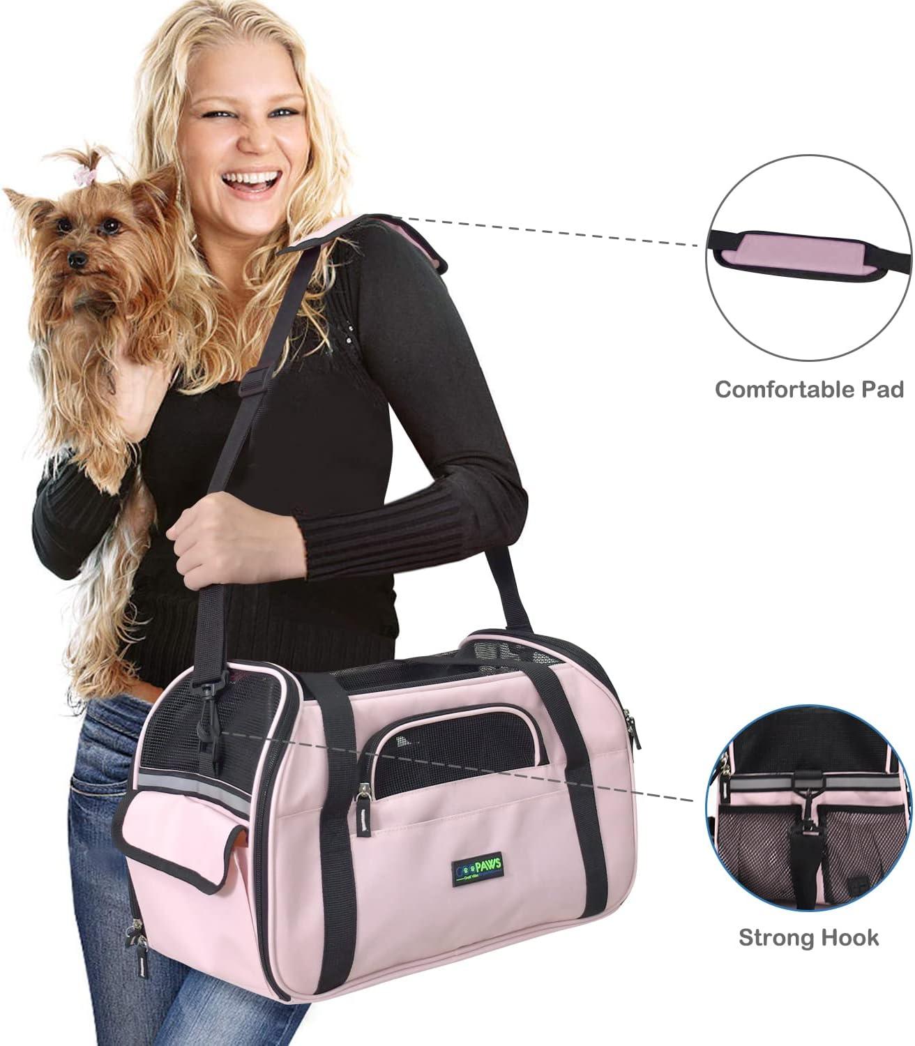 GOOPAWS Soft-Sided Dog & Cat Carrier Bag, Pink, 17''