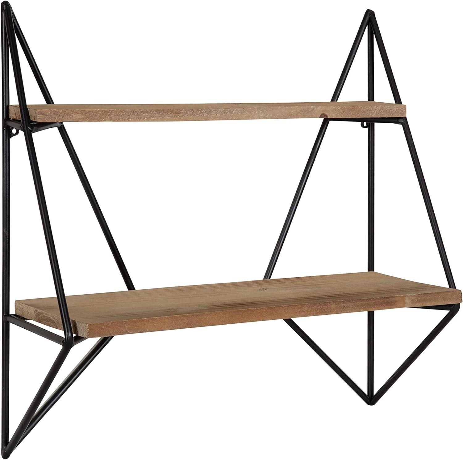 Rustic Brown and Black Two-Tier Floating Wall Shelf