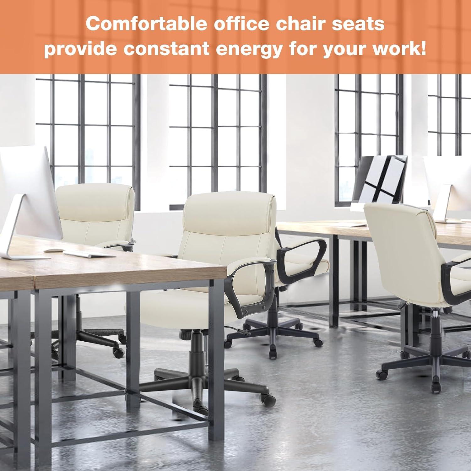 Executive Office Chair with Padded Armrests Adjustable Height, 360-Degree Swivel, Lumbar Support, PU Leather, Cream