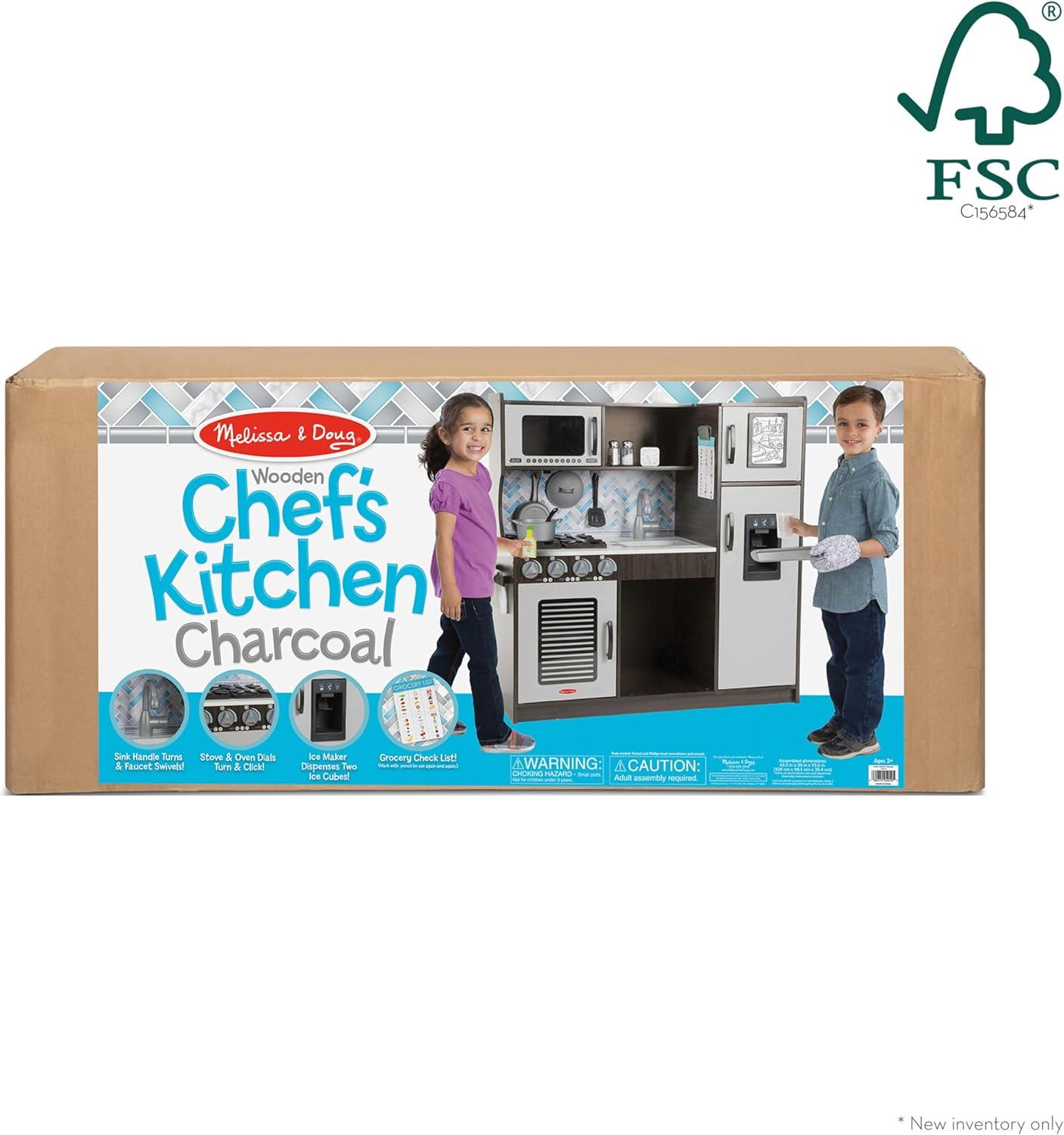 Melissa & Doug Chef's Wooden Pretend Play Kitchen for Kids with "Ice" Cube Dispenser - Charcoal Gray