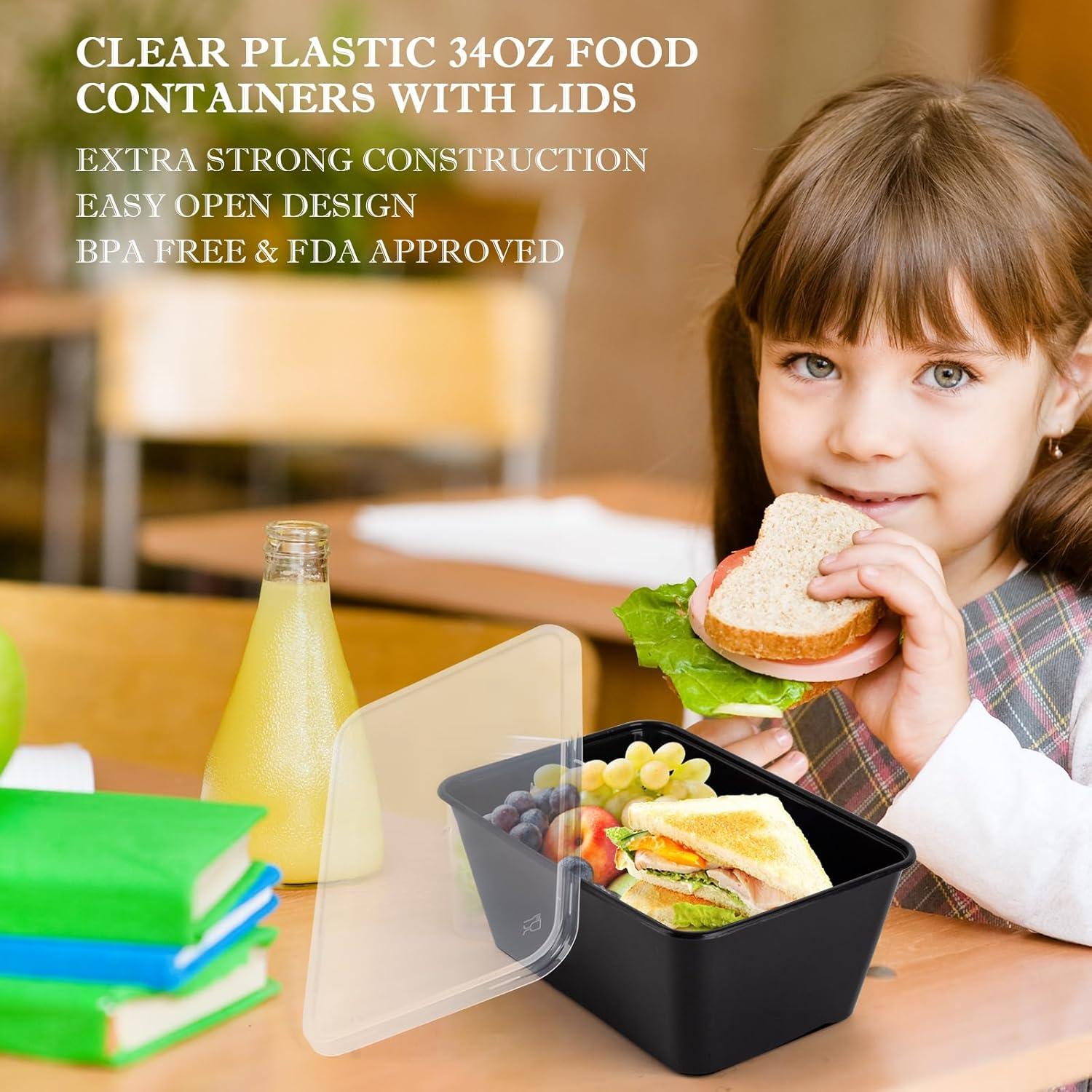 Meal Prep Containers 50Pack - 34oz Food Storage Containers with Lids, Reusable Food Prep Containers, Disposable To Go food Containers for Takeout, BPA Free, Stackable, 1000ml, Microwave/Freezer Safe