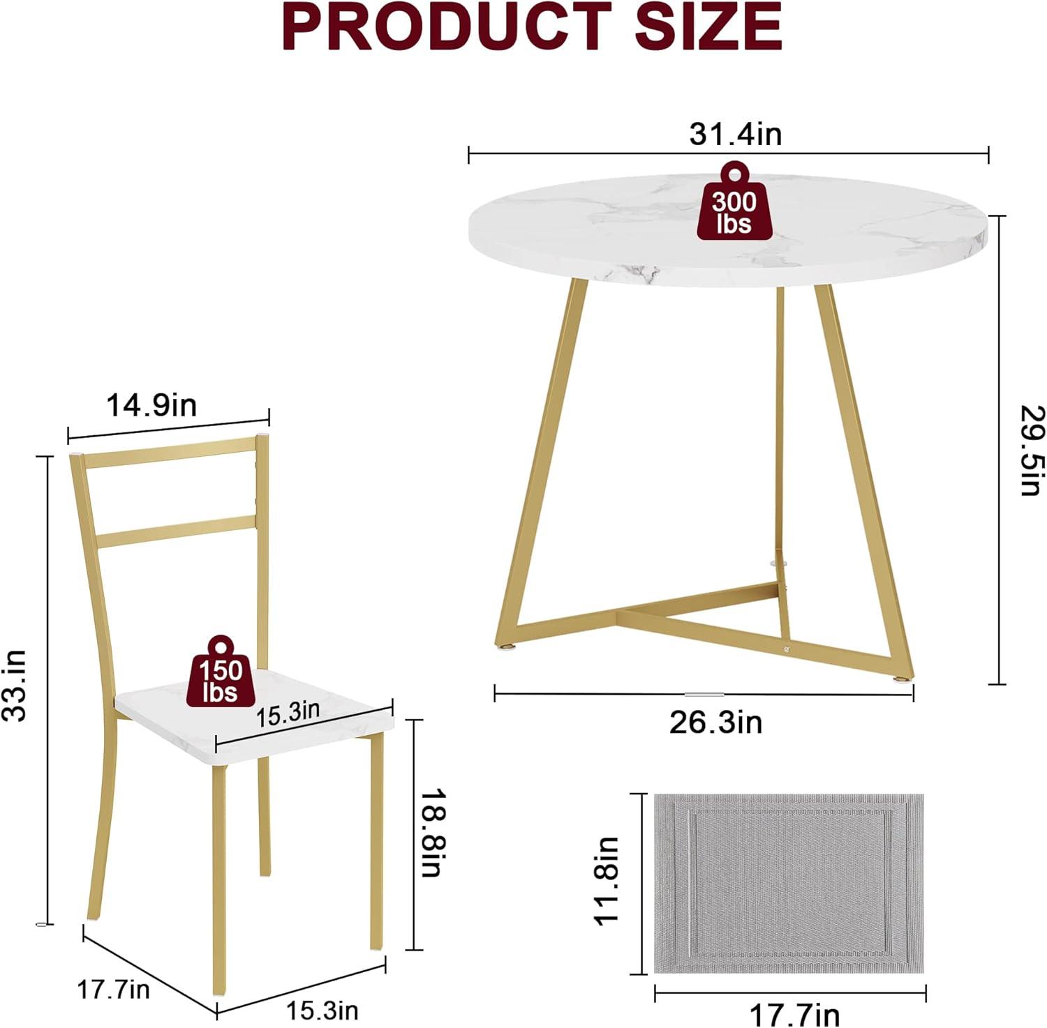 Dining Table Set for 2, Kitchen Table & Chair Sets for 2, Round Kitchen Table for Small Space, Apartment, Breakfast Nook