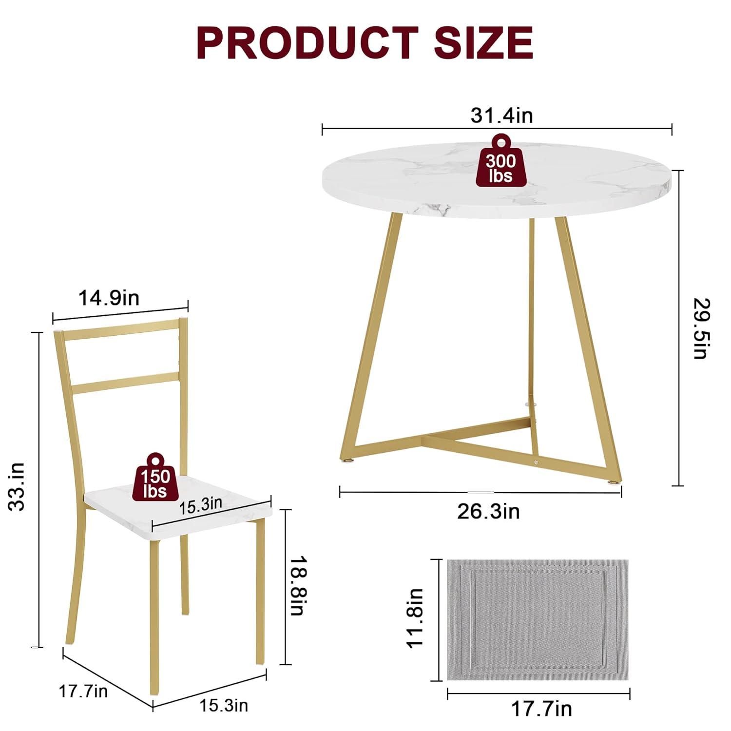 Dining Table Set for 2, Kitchen Table & Chair Sets for 2, Round Kitchen Table for Small Space, Apartment, Breakfast Nook