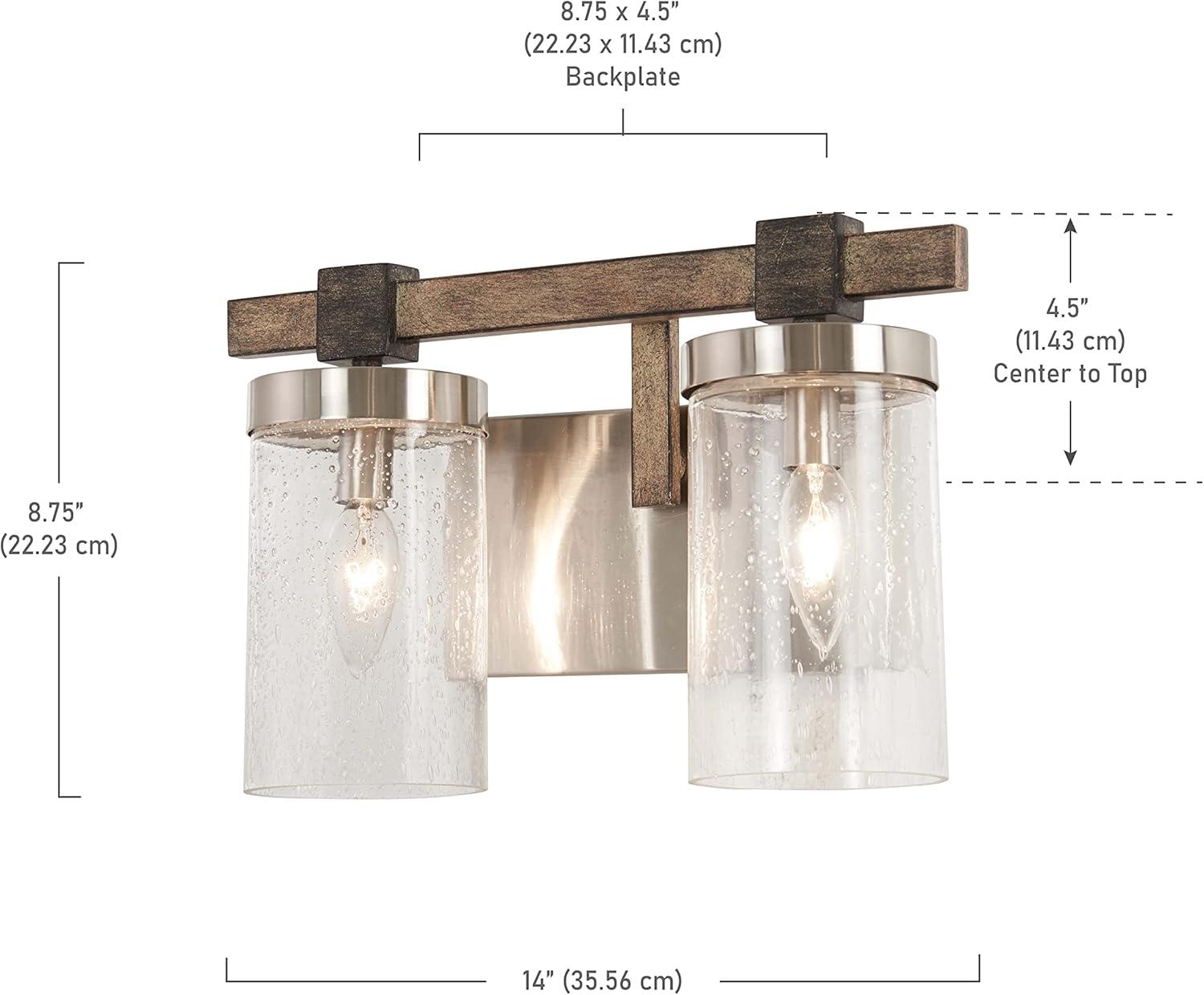 Minka Lavery Industrial Wall Light Sconce Brushed Nickel Hardwired 14" 2-Light Fixture Clear Seeded Glass for Bathroom Vanity