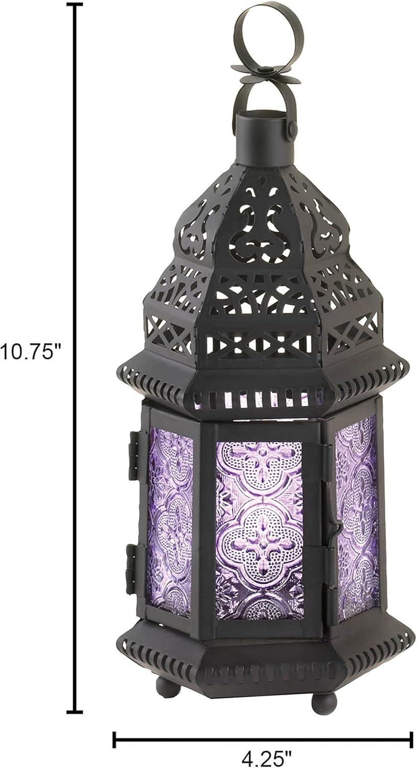 Purple Moroccan Style Iron and Glass Candle Lantern