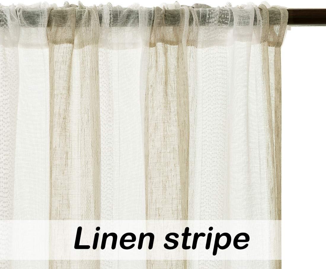 Beige and White Stripe Sheer Farmhouse Curtains Boucle Linen Window Curtain Drape Yarn Dyed Woven 84 Inches Long for Living Room Bedroom Rod Pocket Panels, 40" W x 84" L (Pack of 2)