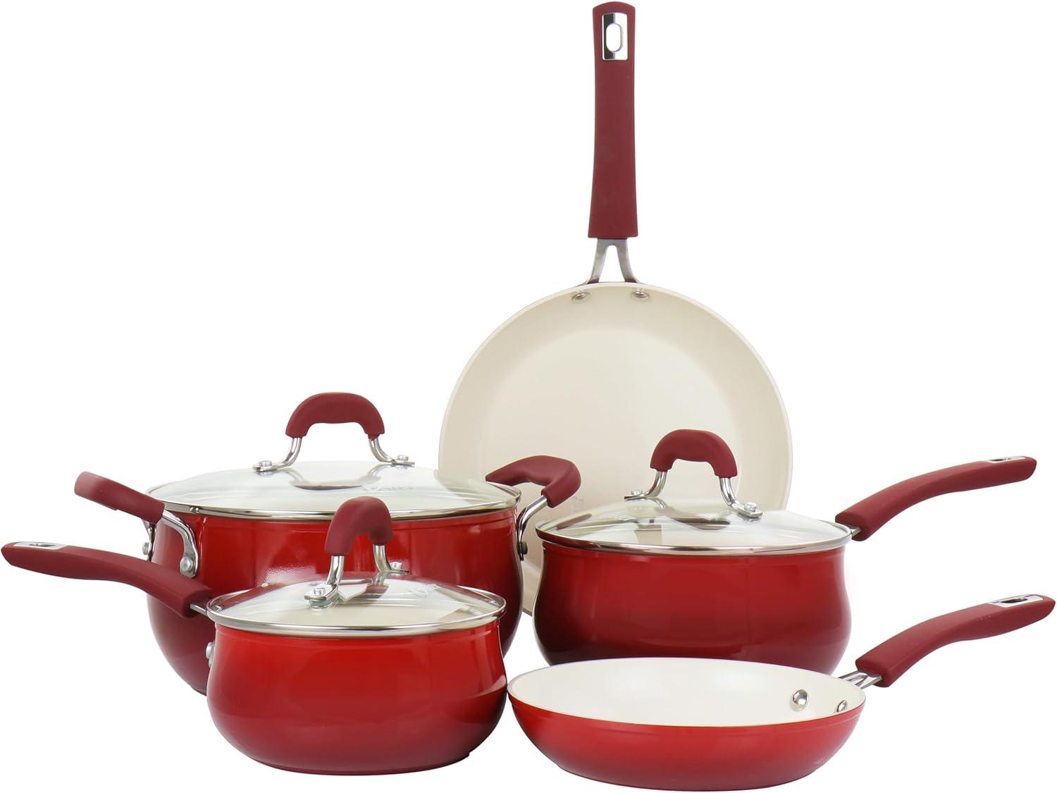 Red Aluminum Non-Stick 8-Piece Cookware Set with Enamel