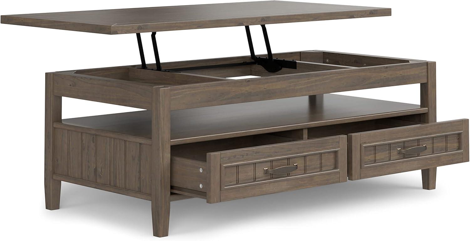 Simpli Home Lev SOLID WOOD 48 inch Wide Rectangle Transitional Lift Top Coffee Table in Smoky Brown