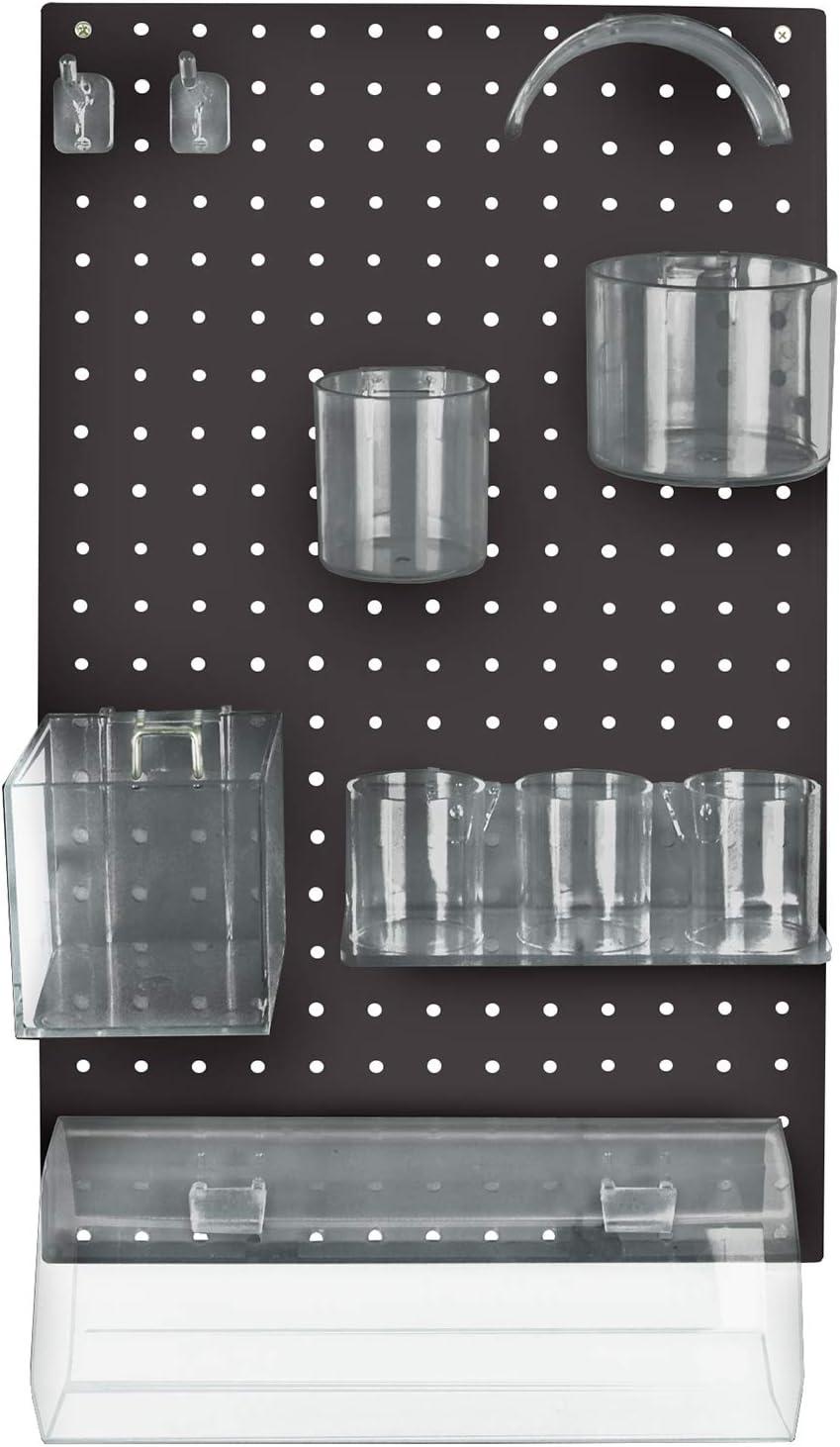 Azar Displays 900940-BLK The DIY Multi-Purpose 10-Piece Pegboard Wall Organizer Kit with One Panel and Accessory Assortment (13.5"W x 22"H)