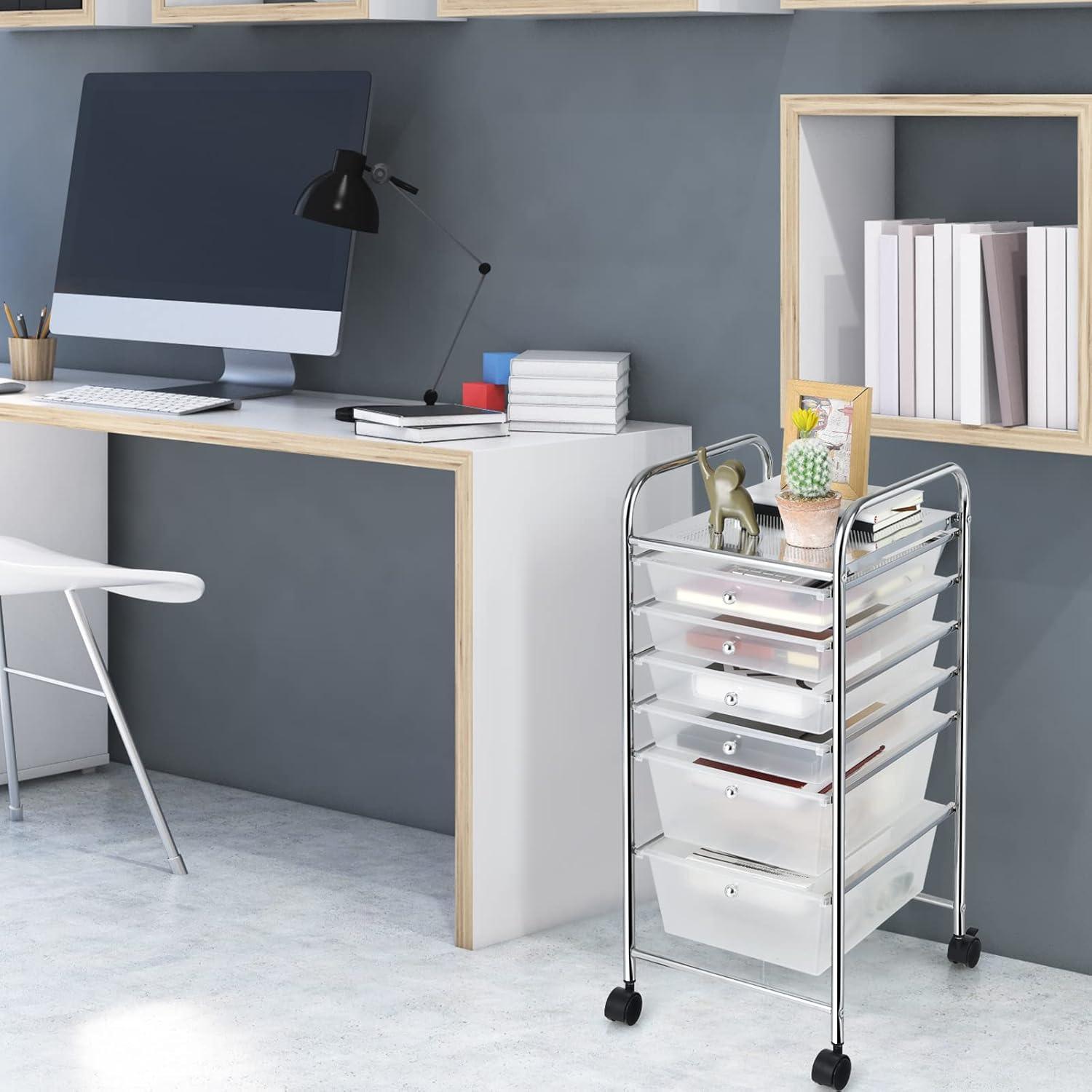 Clear 6-Drawer Rolling Storage Cart with Chrome Frame