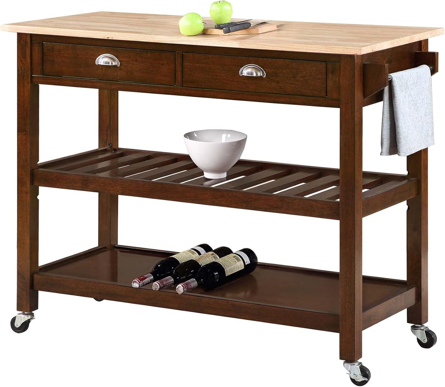 Convenience Concepts American Heritage 3 Tier Butcher Block Kitchen Cart with Drawers, Espresso/Butcher Block