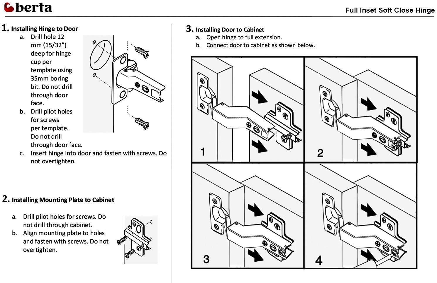 Berta 110 Degree Inset Soft Close Frameless Concealed Overlay Hinge (Set of 10)