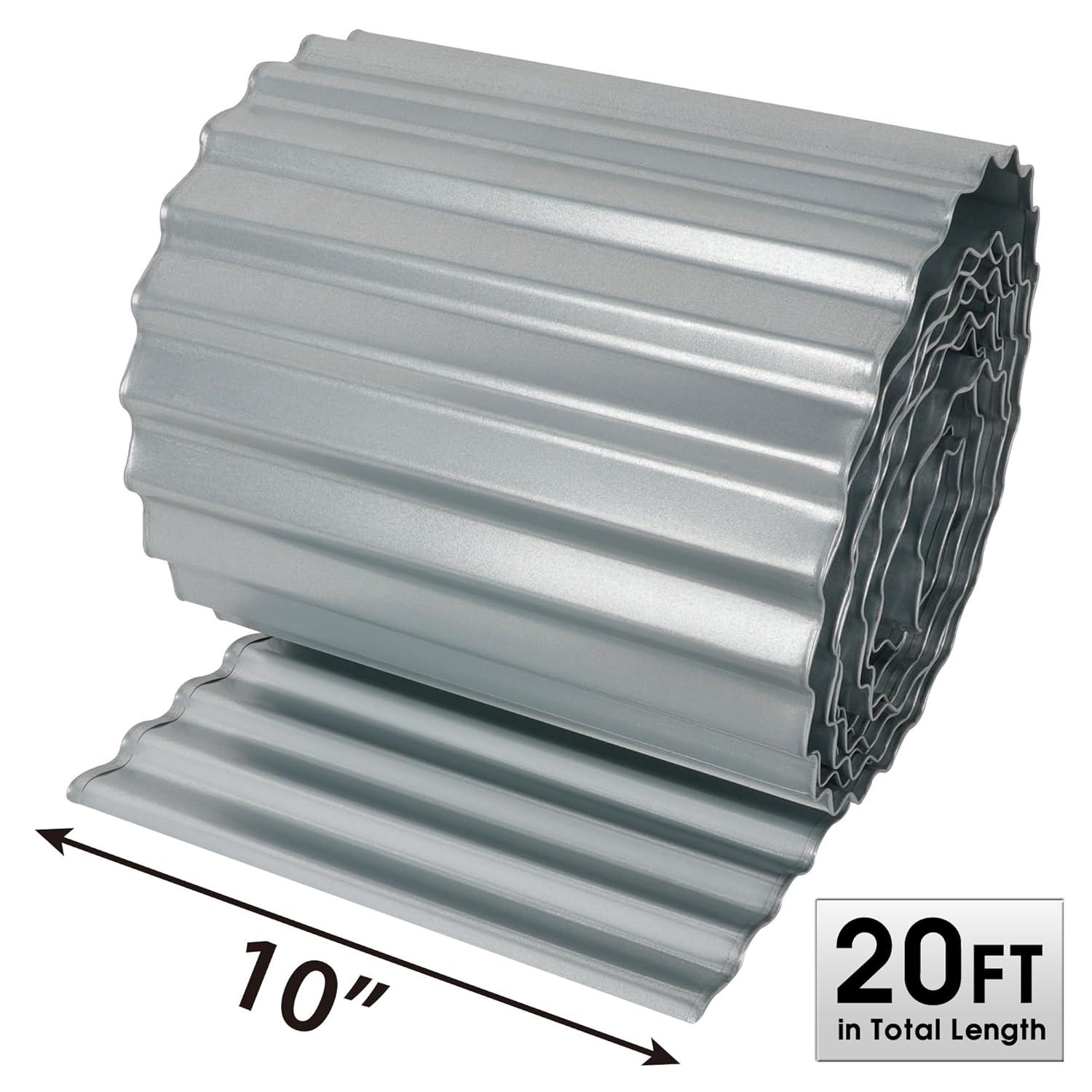 WORTH Wide-Corrugated Galvanized Steel Landscape Lawn Edging - 10" x 20' Flexible Sturdy Garden Long Strips of Metal Edging for Raised Flower Bed Tree Surrounds