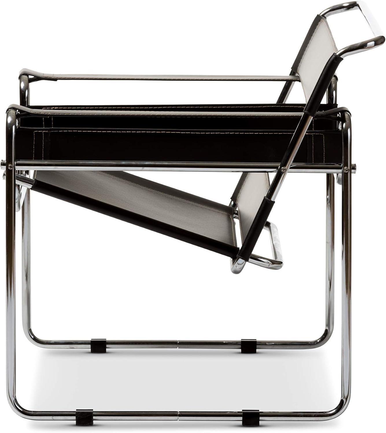 Baxton Studio Jericho Leather Mid Century Modern Accent Chair Tan: Chrome Finish, No-Mar Feet, Fully Assembled
