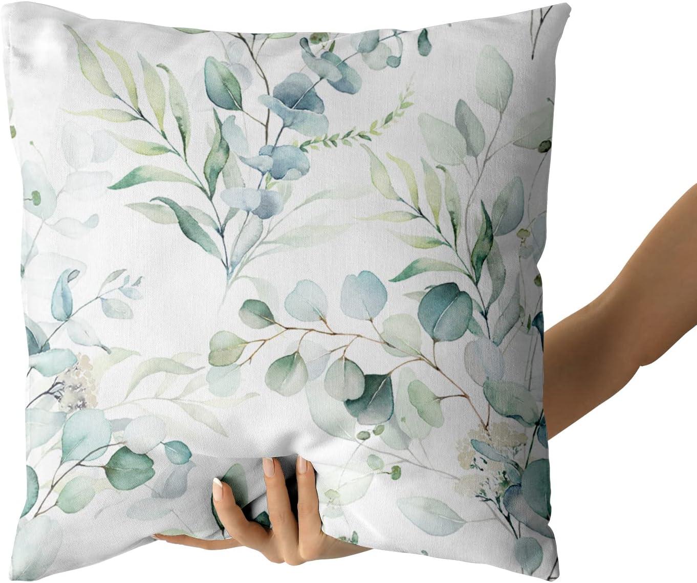 Spring Sage Green Leaf Pillow Covers 18x18 inch Set of 2 Eucalyptus Floral Watercolor Pillow Cases Modern Throw Pillows Cover Decor Gifts for Bed Couch Sofa Living Room