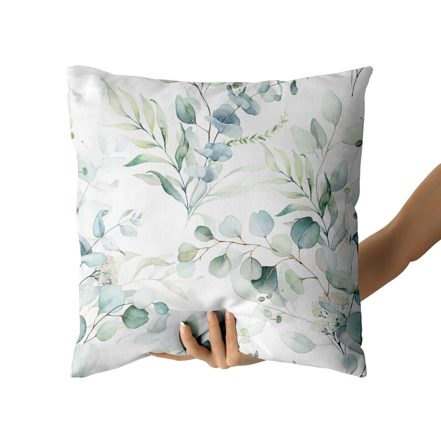 Spring Sage Green Leaf Pillow Covers 18x18 inch Set of 2 Eucalyptus Floral Watercolor Pillow Cases Modern Throw Pillows Cover Decor Gifts for Bed Couch Sofa Living Room