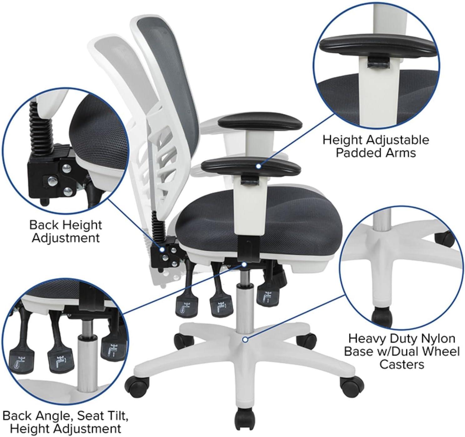 Flash Furniture Mid-Back Dark Gray Mesh Multifunction Executive Swivel Ergonomic Office Chair with Adjustable Arms and White Frame