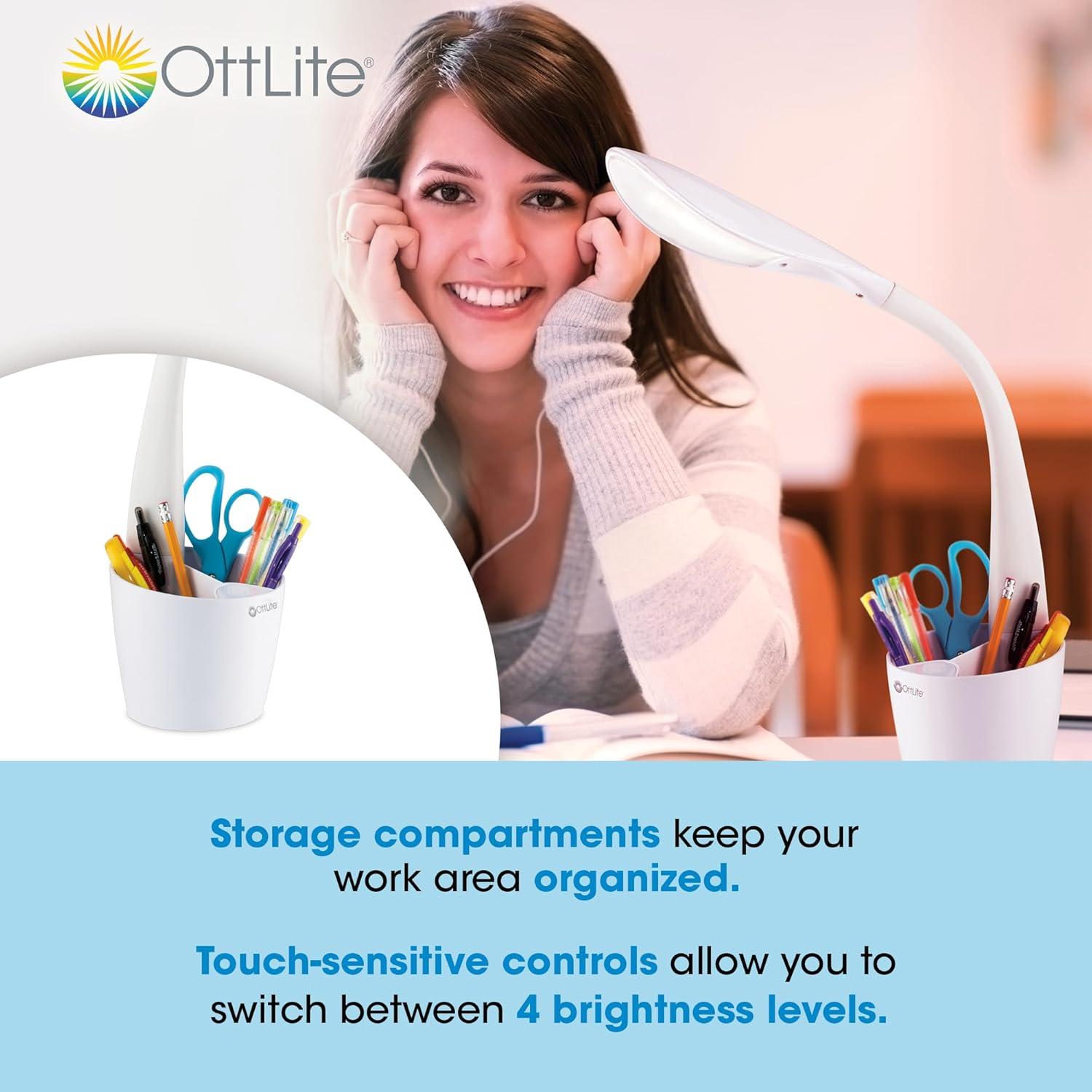 OttLite OttLite LED Desk Space Organizer Lamp, 4 Brightness Levels, Touch Controls, Flexible Neck Height