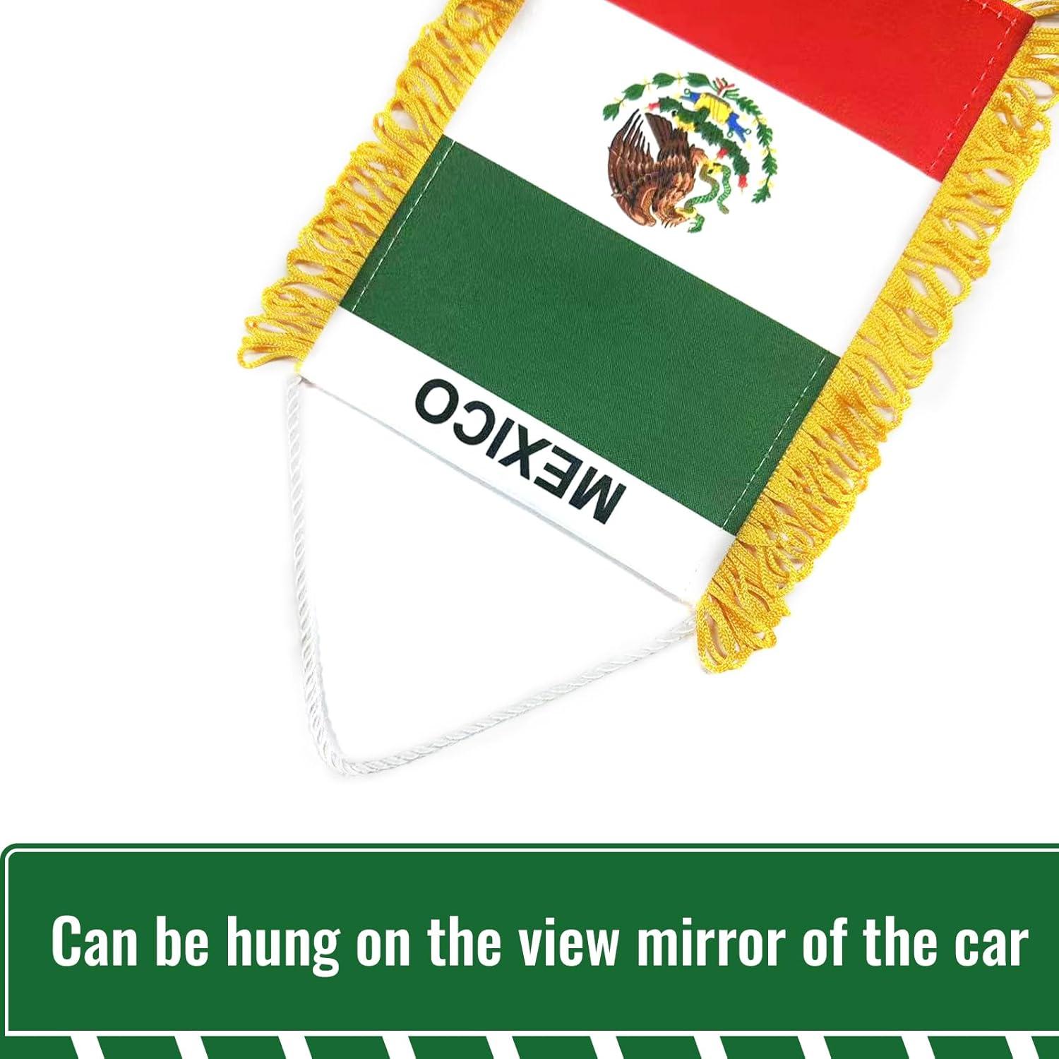 Anley 4 x 6 Inch Mexico Window Hanging Flag - Fringed Mexican Mini Banner Double Sided