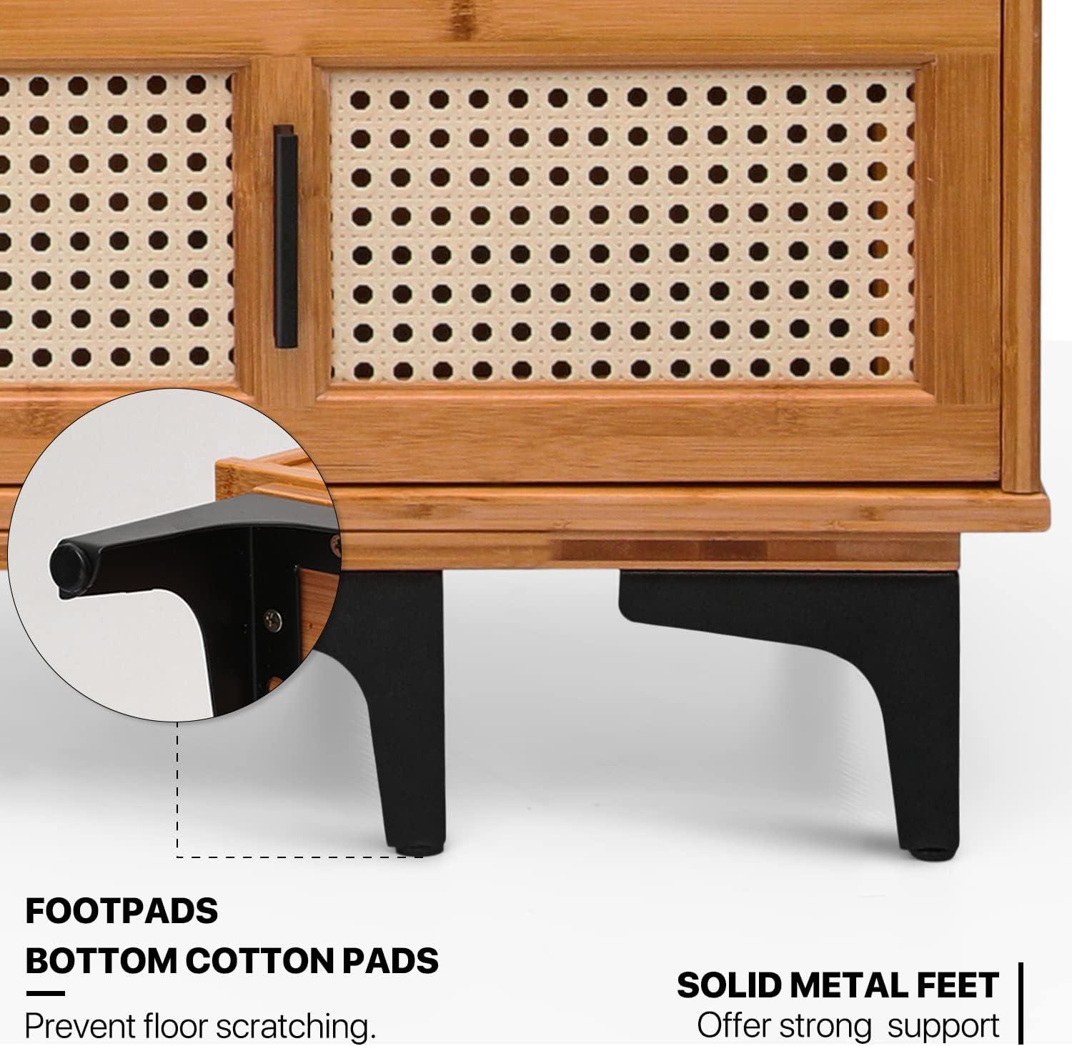 MoNiBloom Bamboo TV Stand with Storage Cabinet, 54" to 82.5" Extendable Length TV Console for Home Living Room