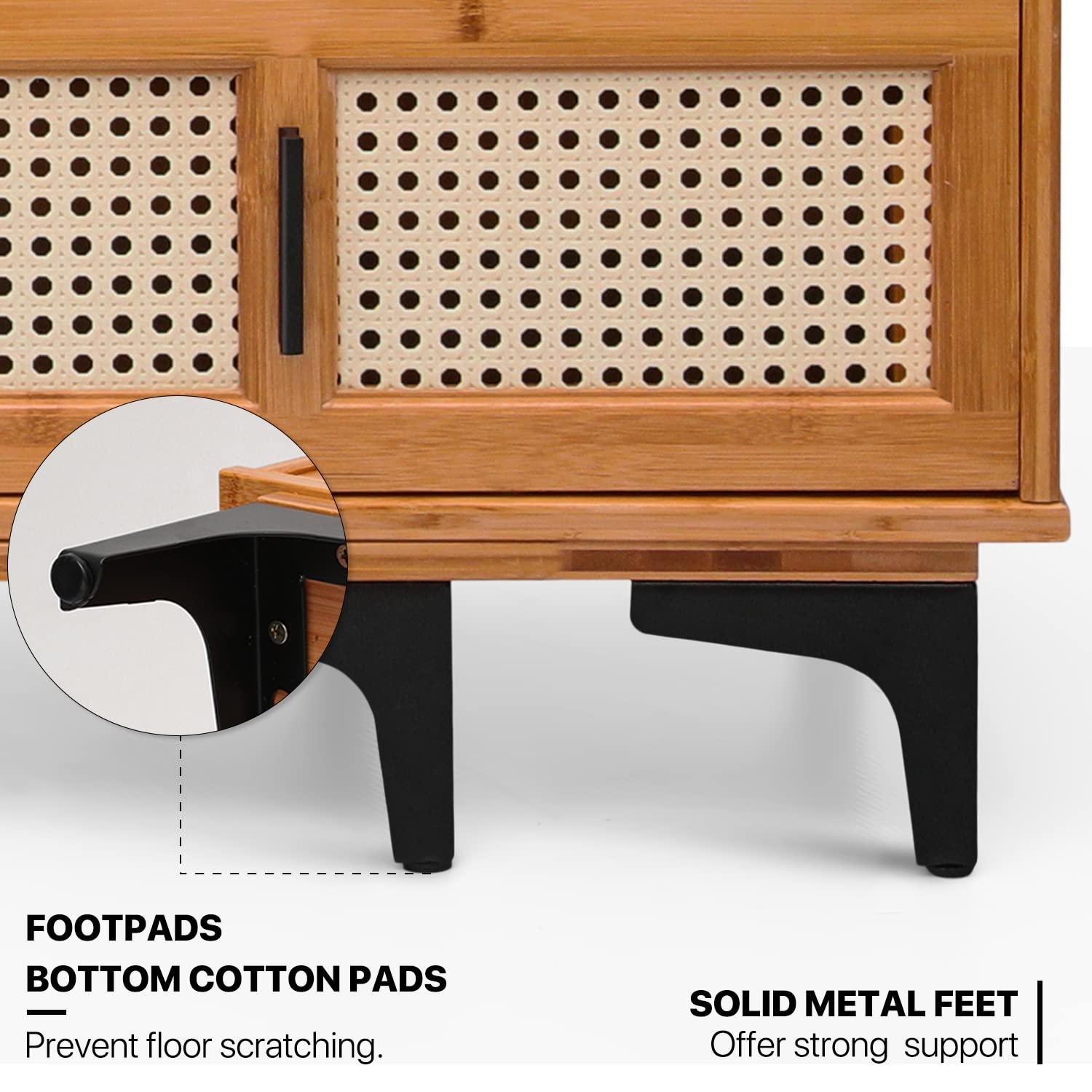 MoNiBloom Bamboo TV Stand with Storage Cabinet, 54" to 82.5" Extendable Length TV Console for Home Living Room