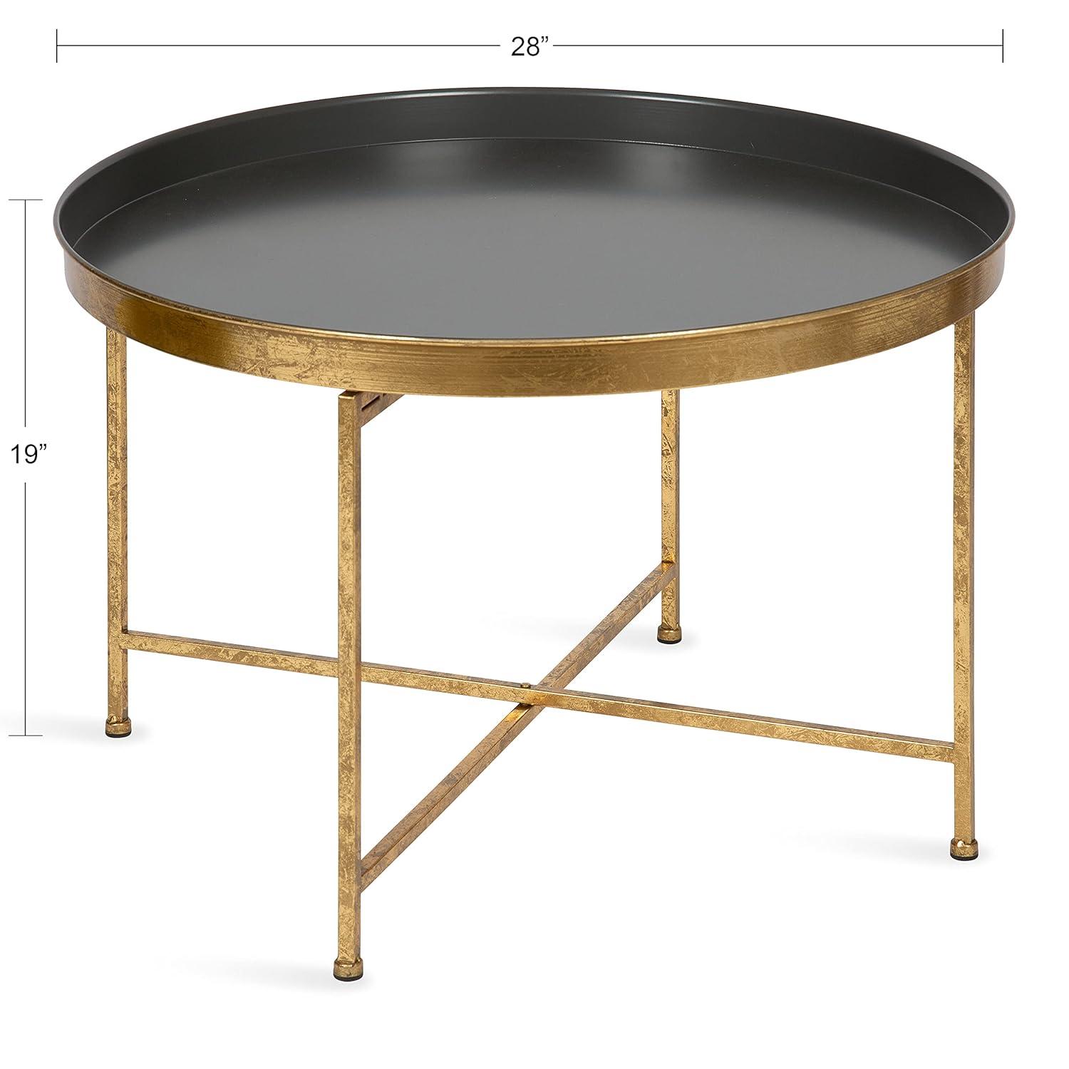 Kate and Laurel Celia Round Metal Coffee Table, 28.25x28.25x19, Gray and Gold