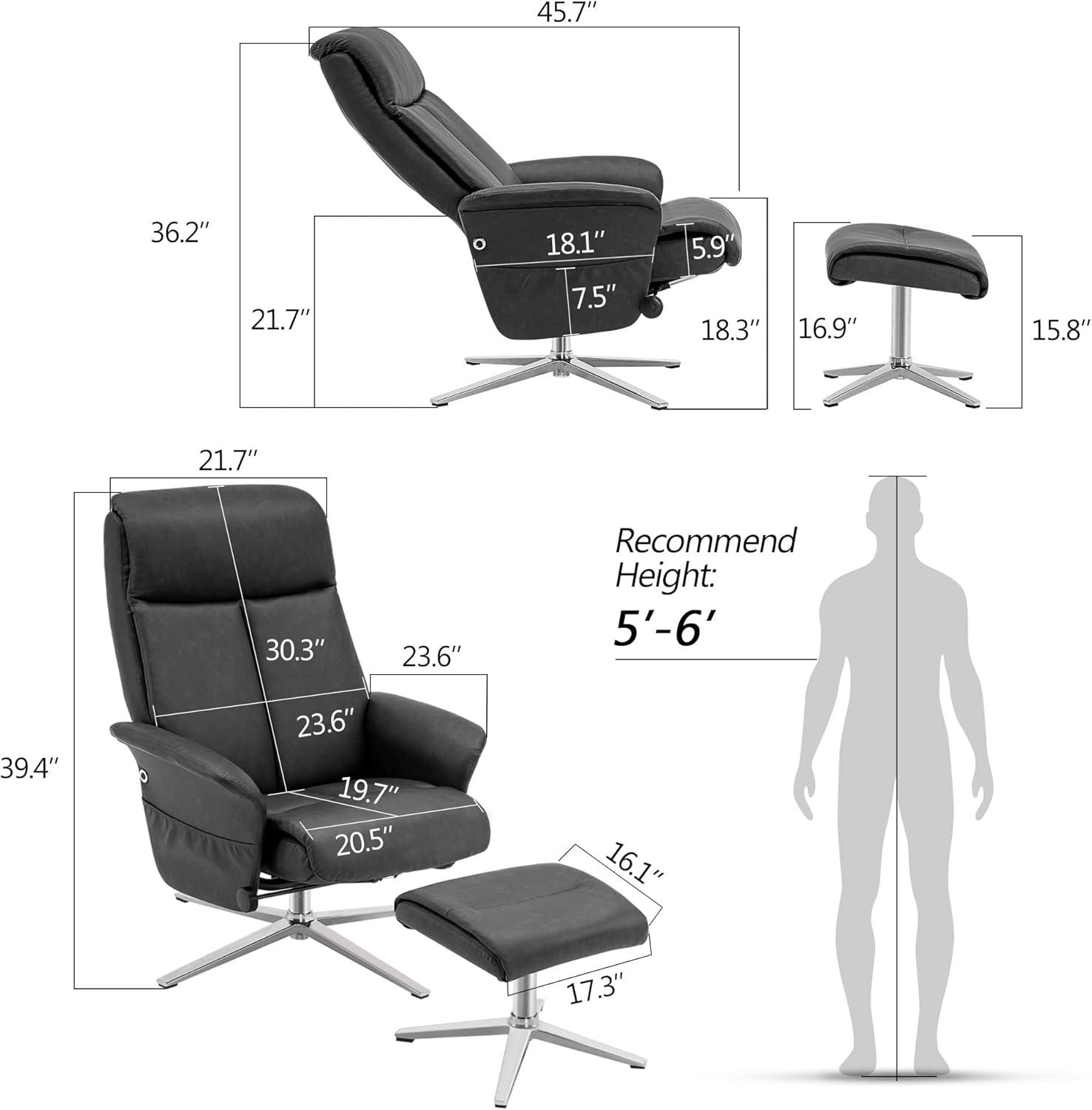 MCombo Recliner with Ottoman, Adult Faux Leather Living Room Chair with Adjustable Backrest and Ottoman
