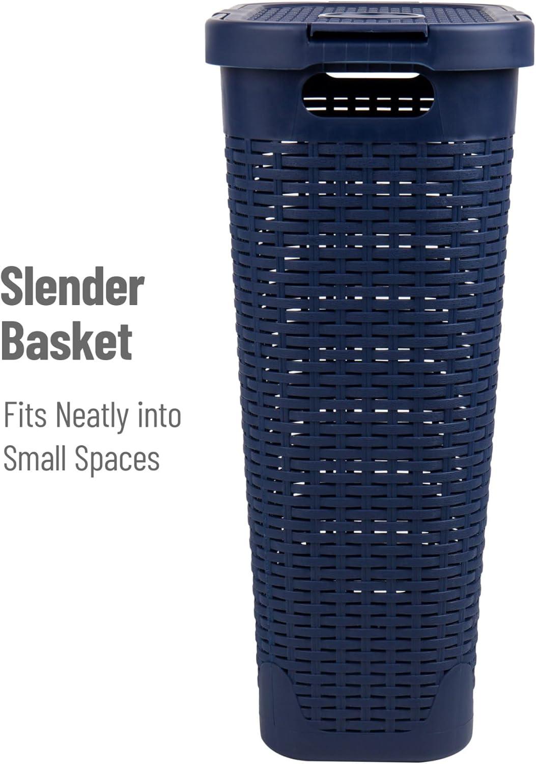 Mind Reader Mind Reader 40L Slim Laundry Hamper, Clothes Basket, Lid, Wicker Design, Plastic