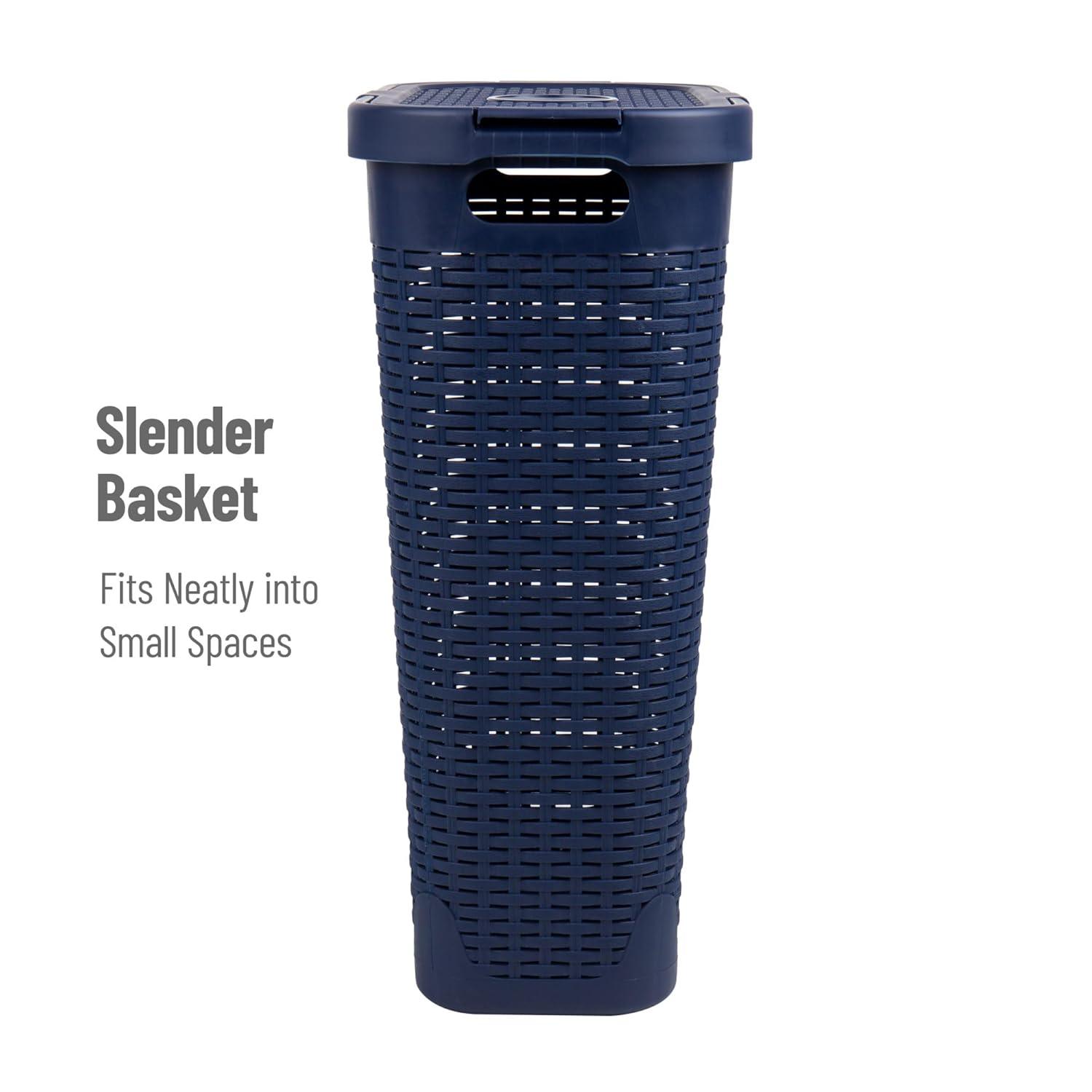 Mind Reader Mind Reader 40L Slim Laundry Hamper, Clothes Basket, Lid, Wicker Design, Plastic