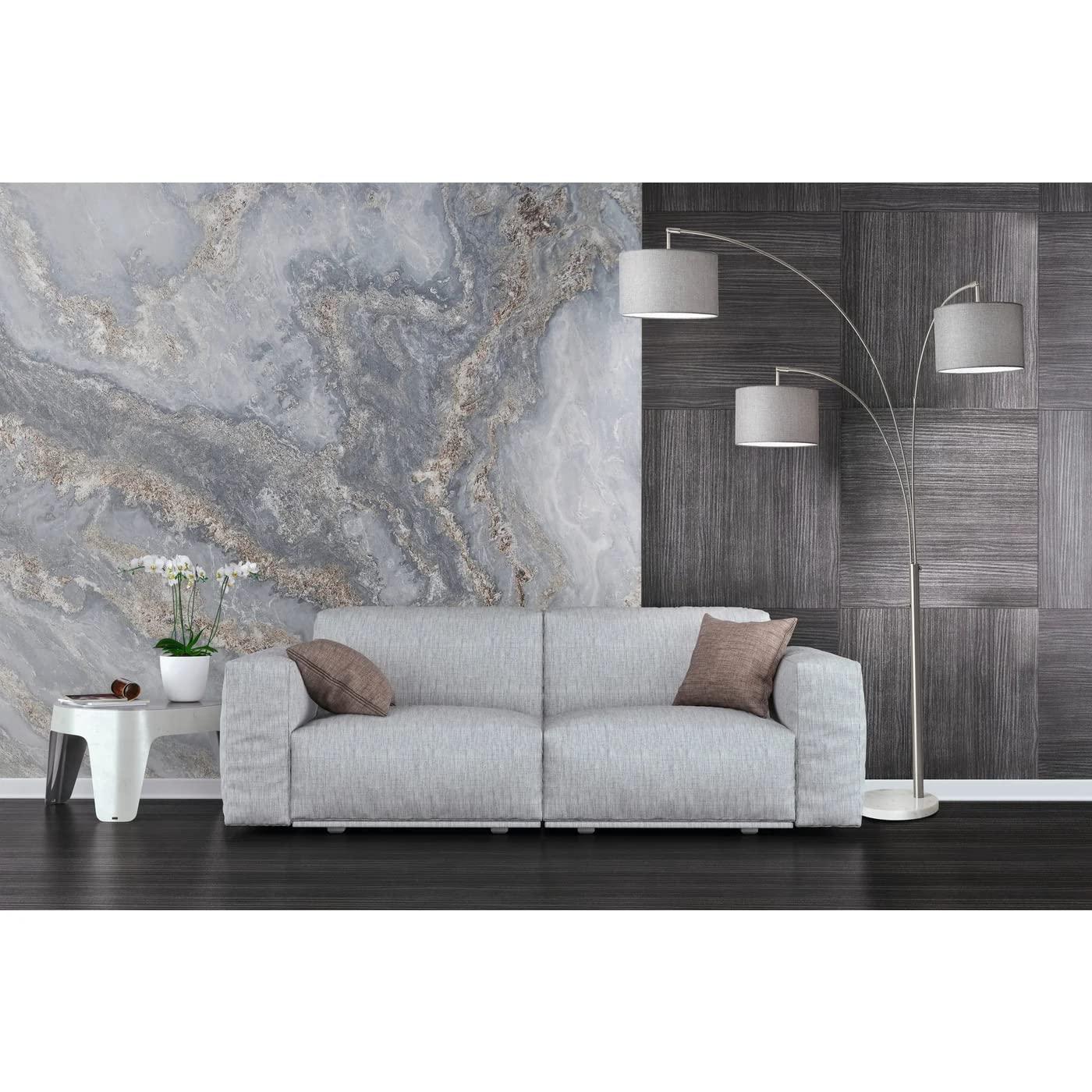 3-Arm Bowery Arc Lamp Brushed Steel - Adesso: Adjustable, Overhead Lighting with Marble Base