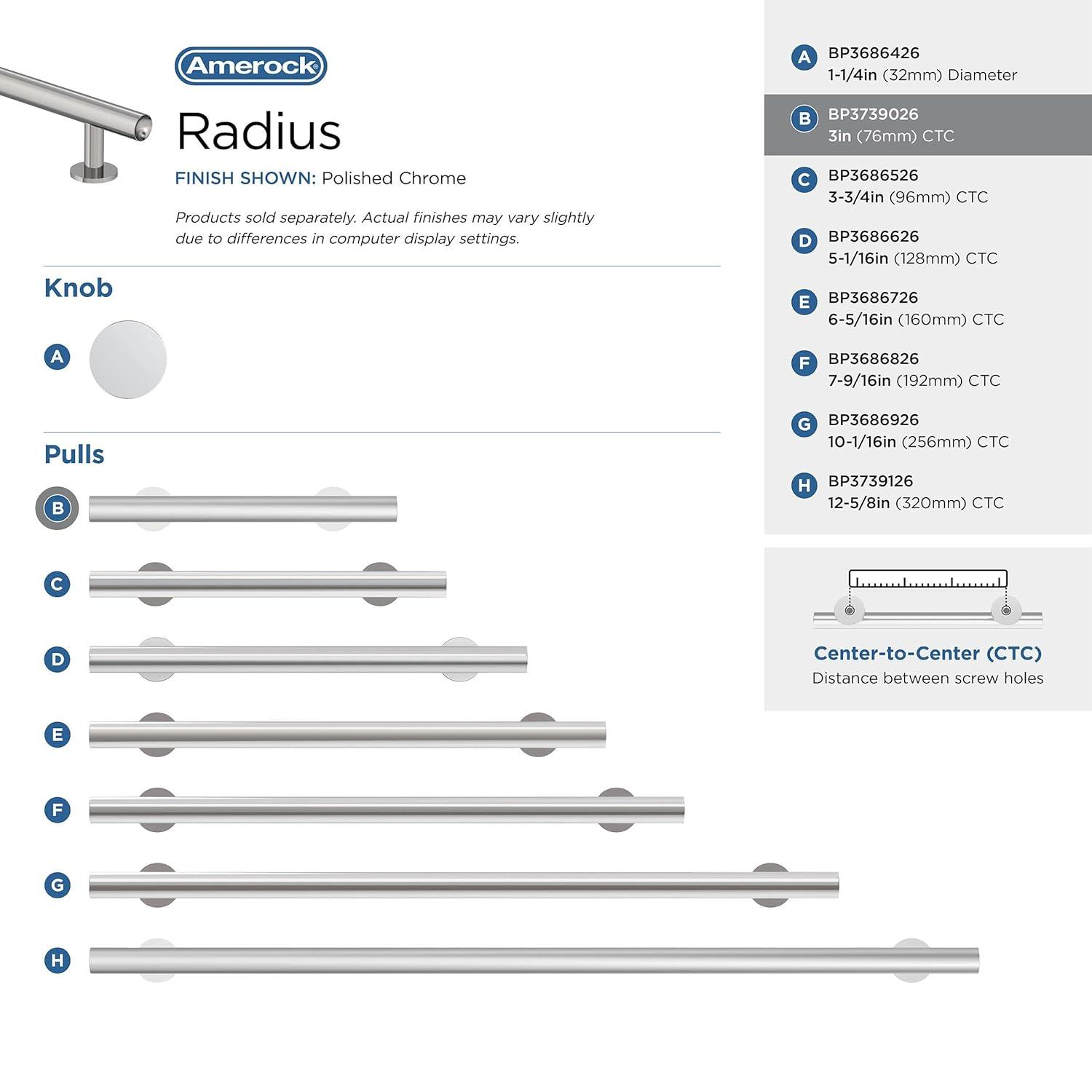 Amerock Radius 3 inch (76mm) Center-to-Center Polished Chrome Cabinet Pull
