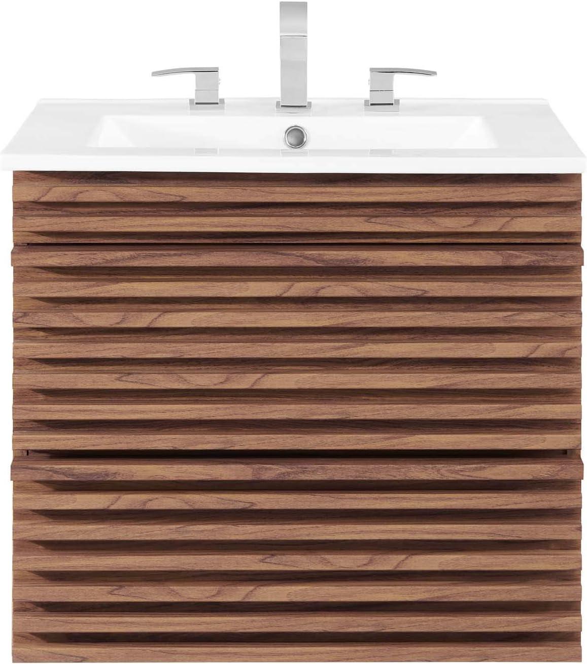 Render 24" Wall-Mount Bathroom Vanity Walnut White