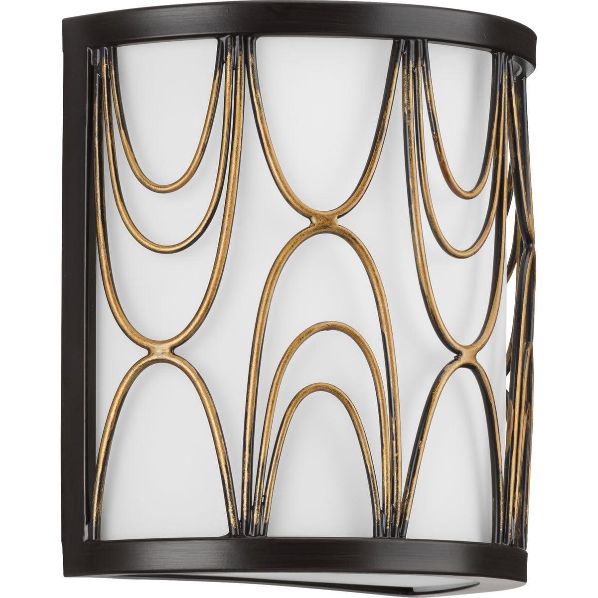 Progress Lighting Cirrine 1-Light Wall Sconce, Antique Bronze, Etched White Glass