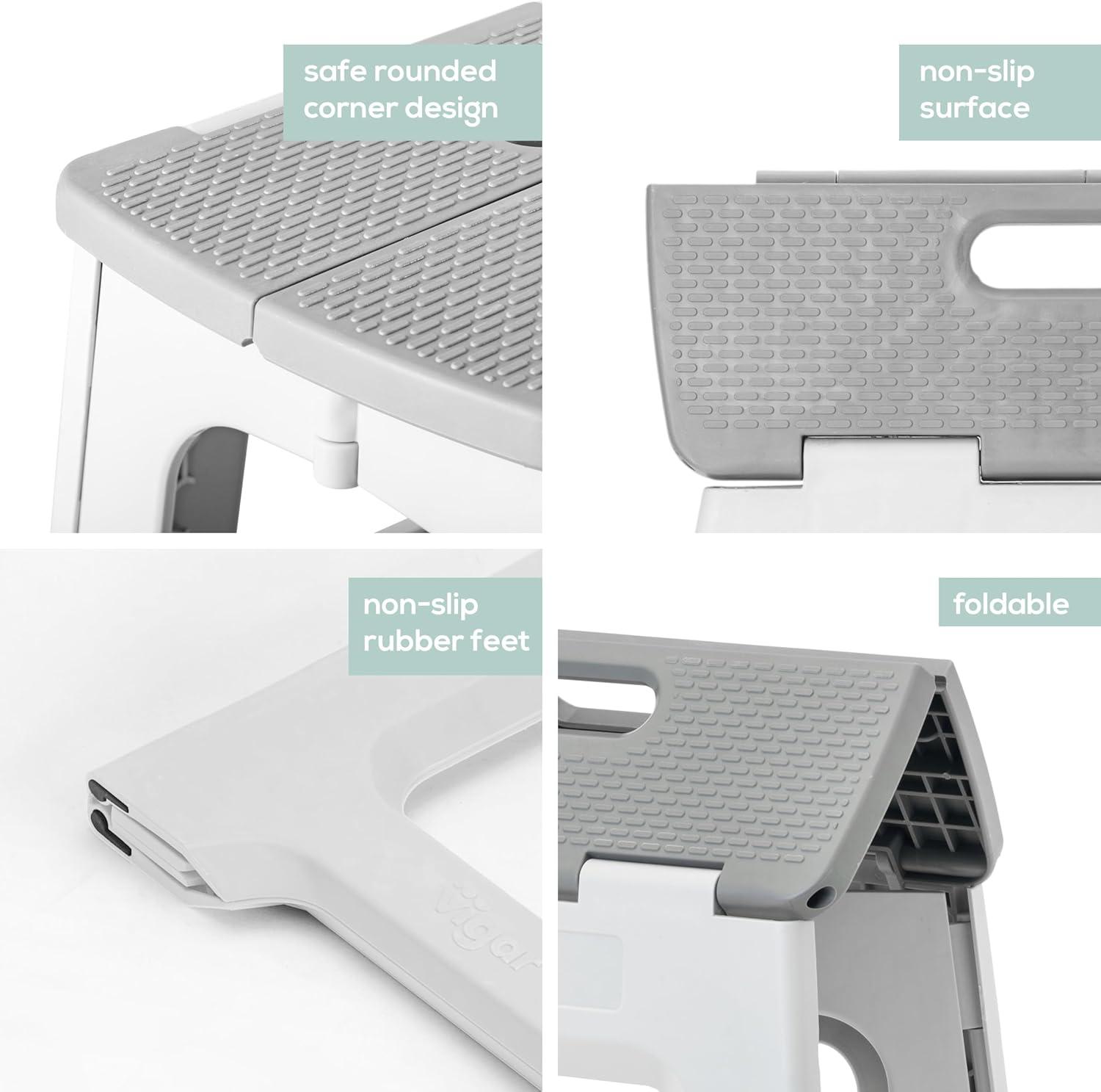 Gray Foldable 2-Step Plastic Stool with Non-Slip Surface