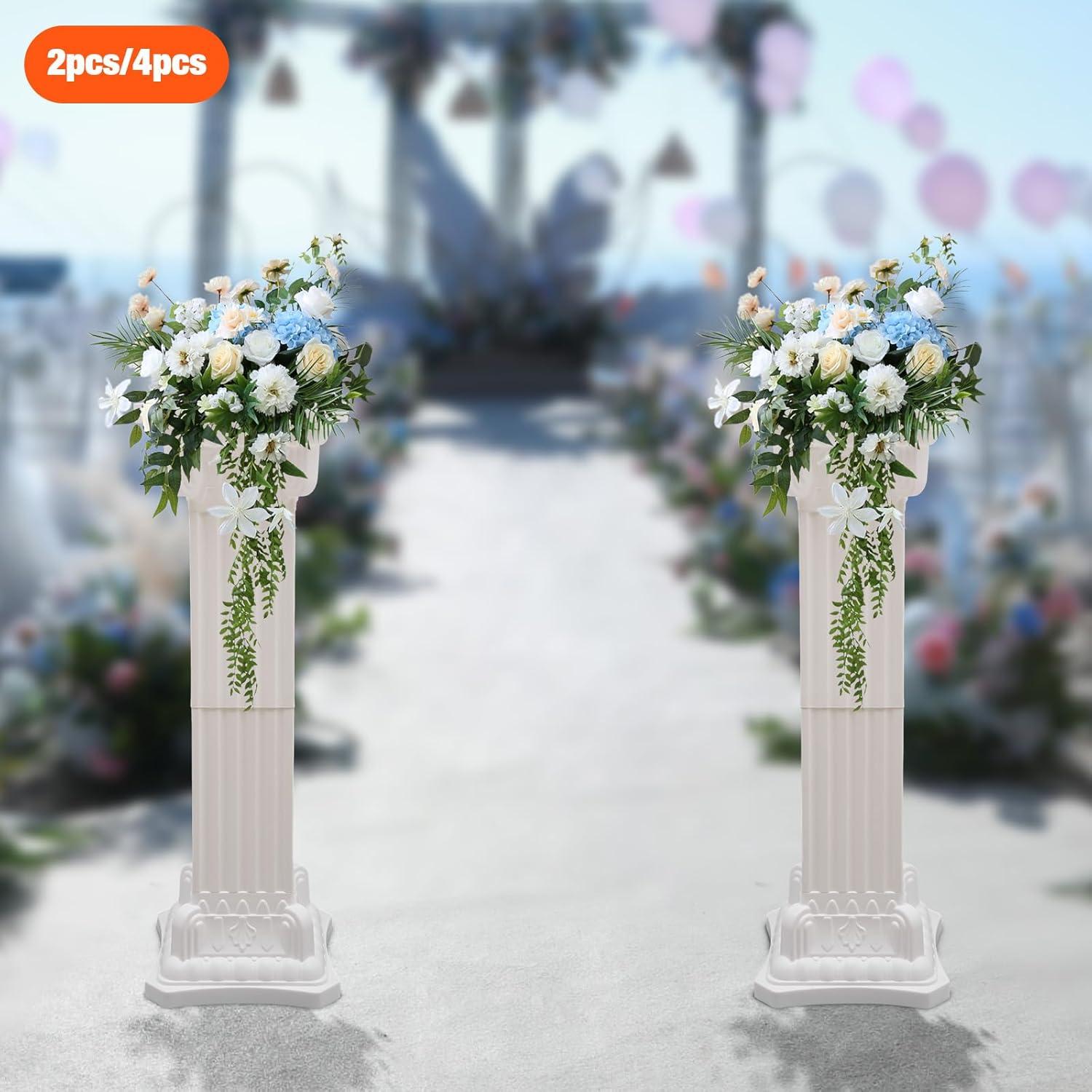 2Pcs European Style Roman Columns Wedding Column Stand Roman Pillar Plastic Greek Column Statue Plant Stand Wedding Event Party Decorative Column Pedestal Flower Pot Holder Decor (10.63x34.65 Inch)
