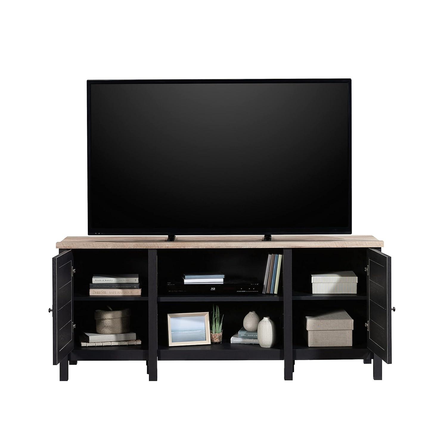 Sauder Cottage Road TV Credenza with Doors for TV's up to 65", Raven Oak Finish