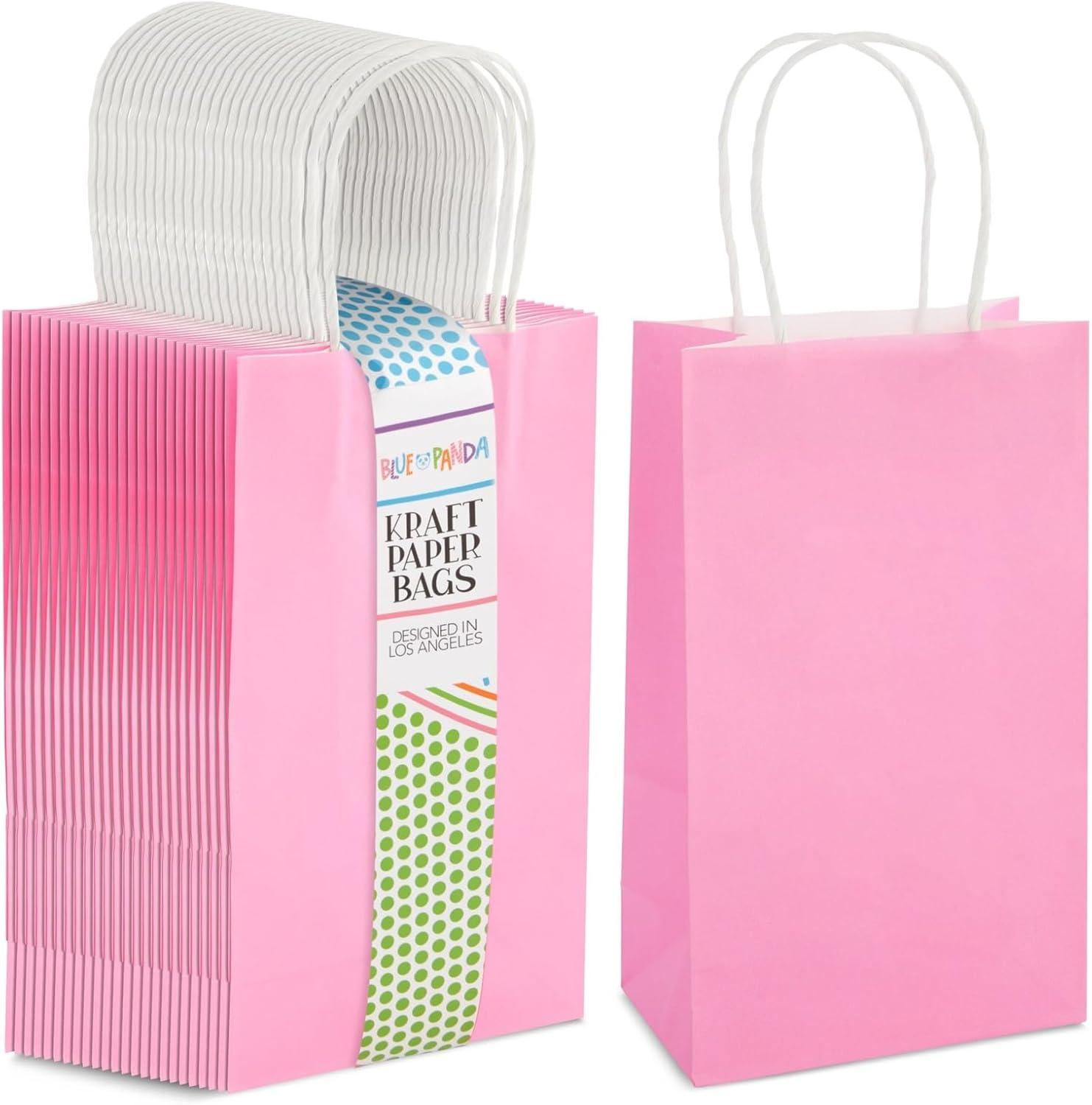 Pink Small Paper Gift Bags with Handles - 25 Pack