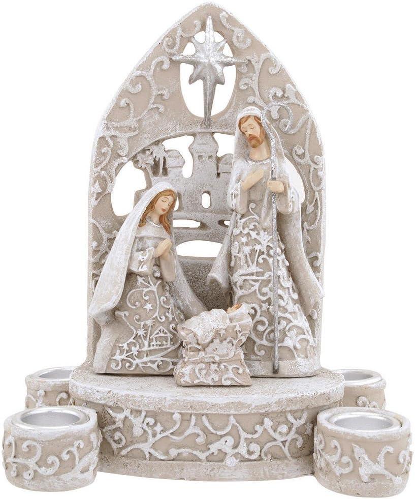 Holy Family Advent Candle Holder with Intricate Design - 7"H