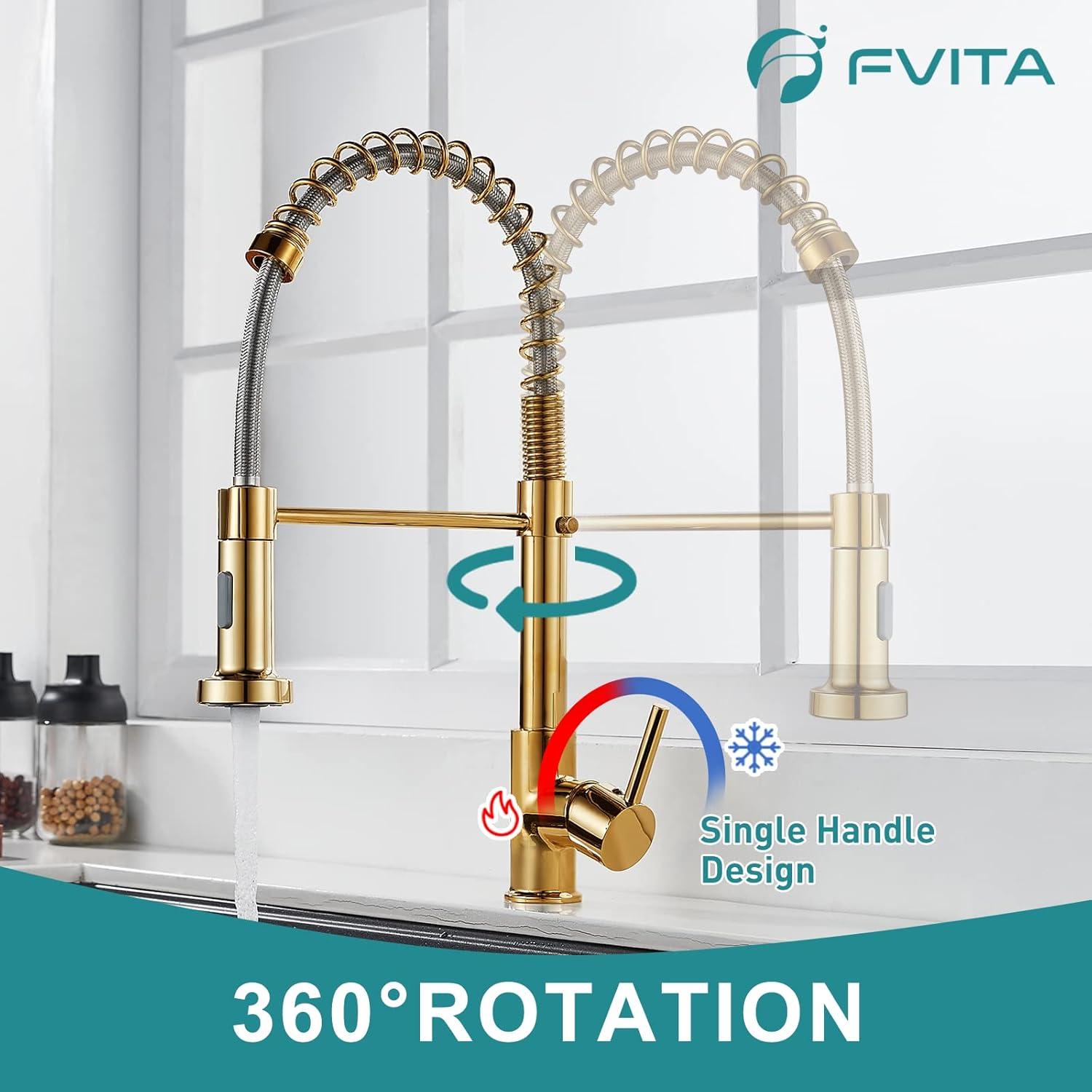 Besdor Kitchen Faucet with Pull Down Sprayer, Spring Single Handle Faucet for Kitchen Sink, Two Function Sprayer, 360-degree Rotation, with Deck Plate, 304 Food Grade Stainless Steel, Brushed Nickel