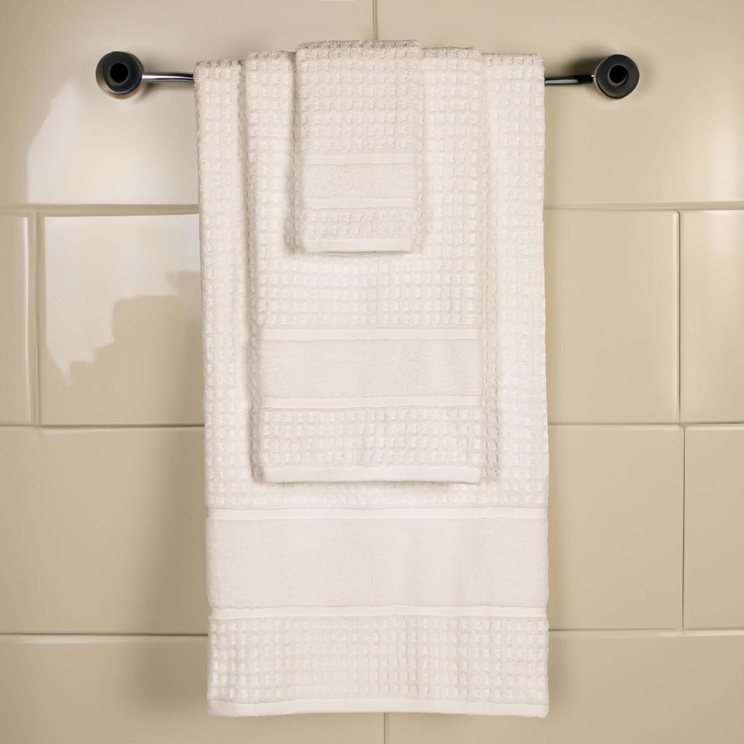 Ivory Cotton 3-Piece Towel Set with Waffle Border