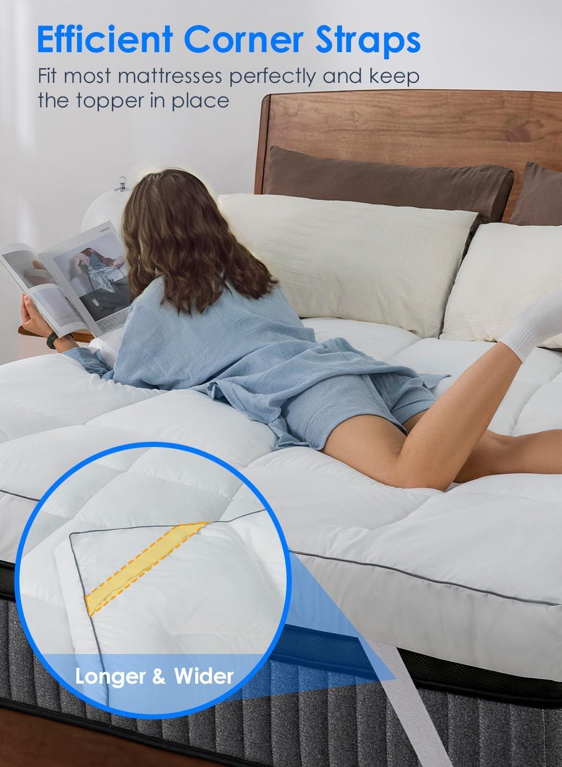 Twin White Down Alternative Cooling Mattress Topper with Anchor Bands