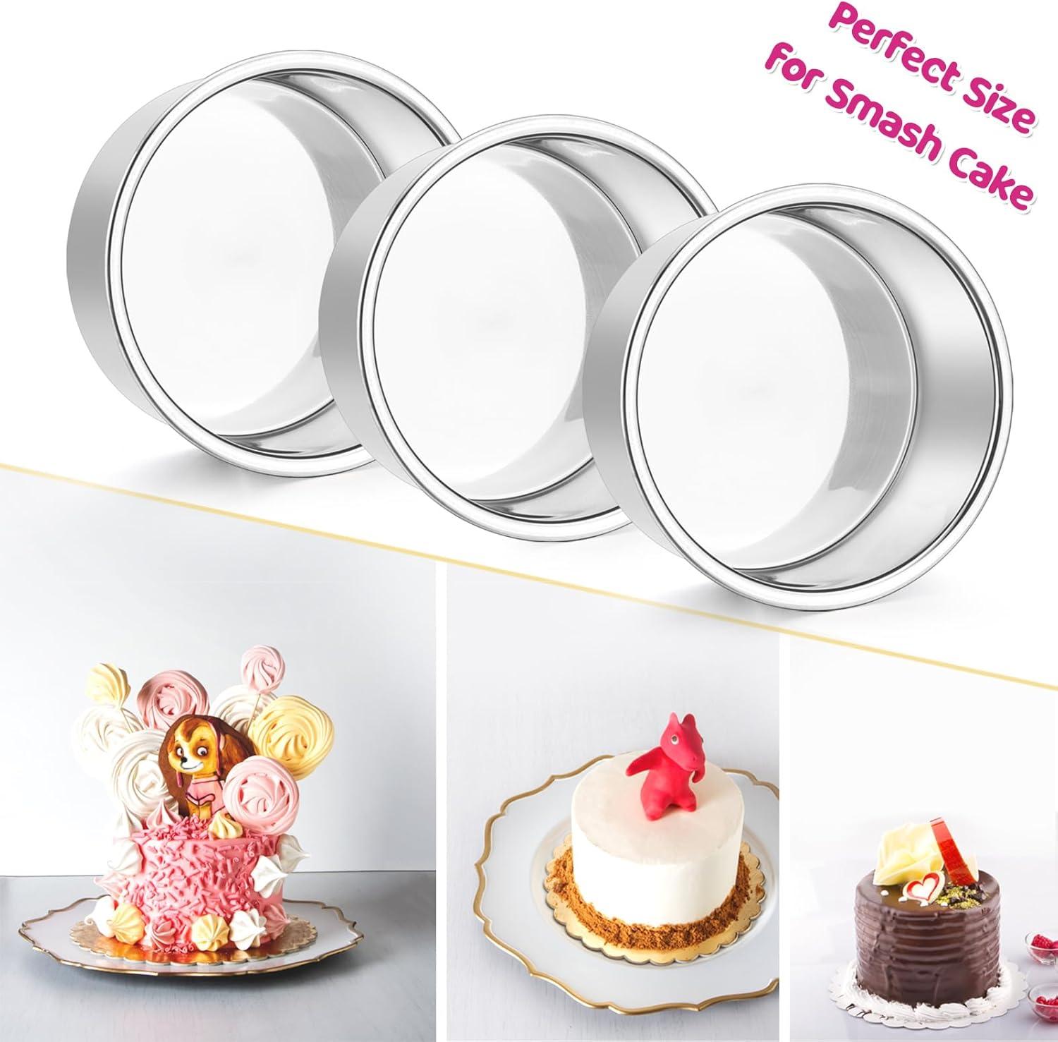 Set of 3 Stainless Steel 4-Inch Mini Round Cake Pans