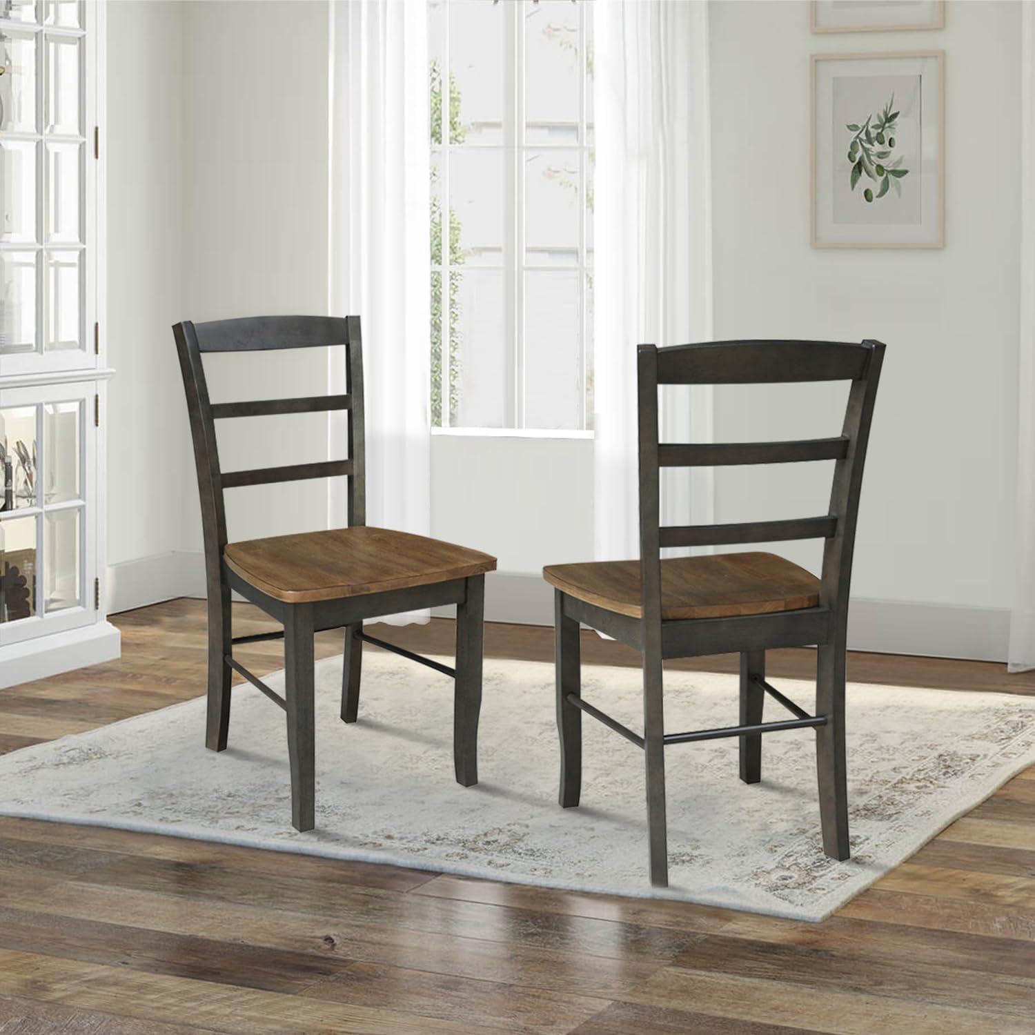 Set of 2 Hickory Washed Coal High Ladderback Side Chairs