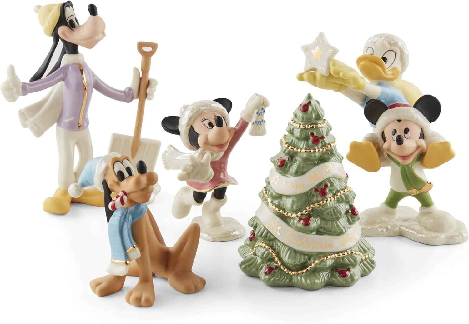 Disney Winter Fun 5-Piece Porcelain Figurine Set with 24K Gold Accents