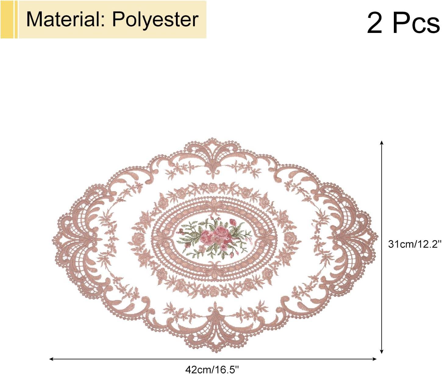 Dusty Rose Oval Lace Polyester Crochet Doilies Set