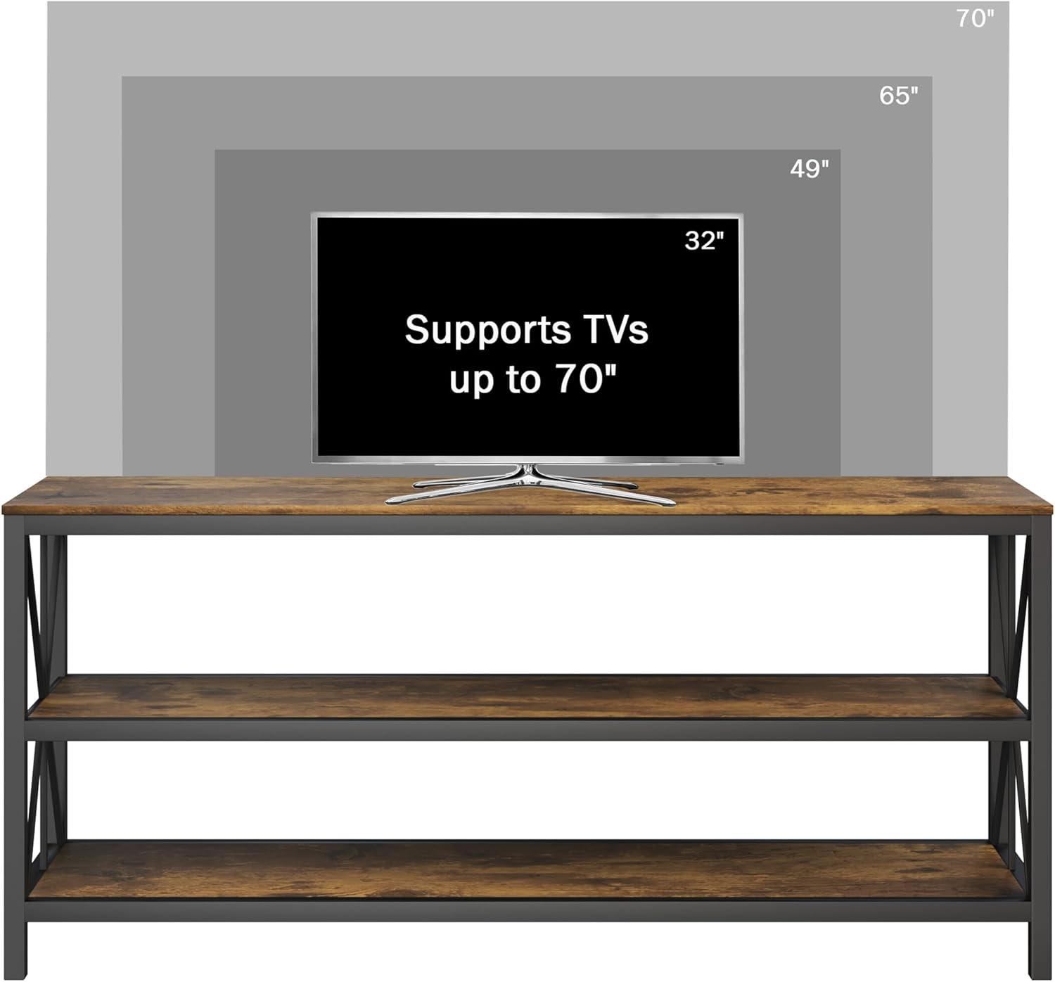 Barnwood Brown 66" Farmhouse TV Stand with Metal Frame