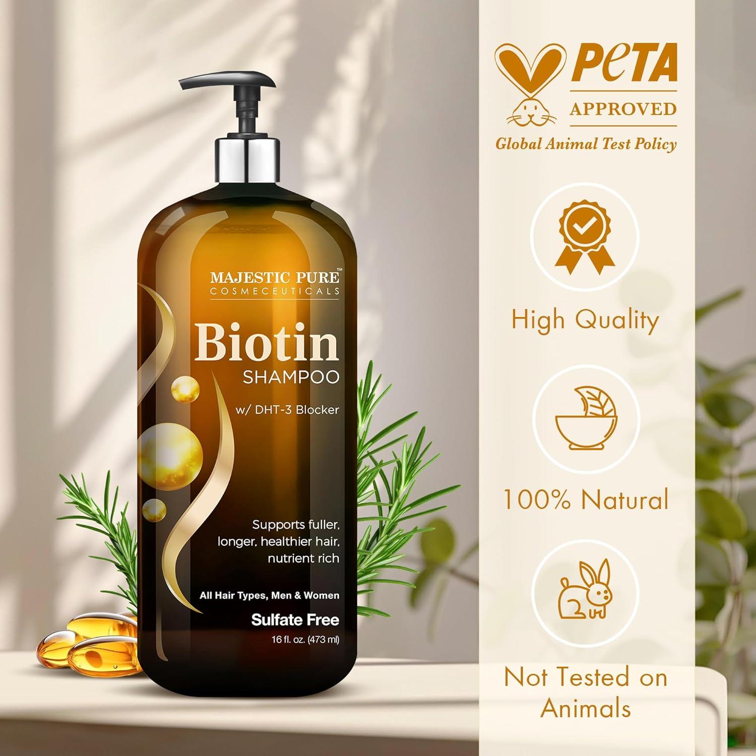 Majestic Pure Biotin Shampoo with DHT Blocker - Hydrating & Sulfate Free for Thin Hair - 16 fl oz