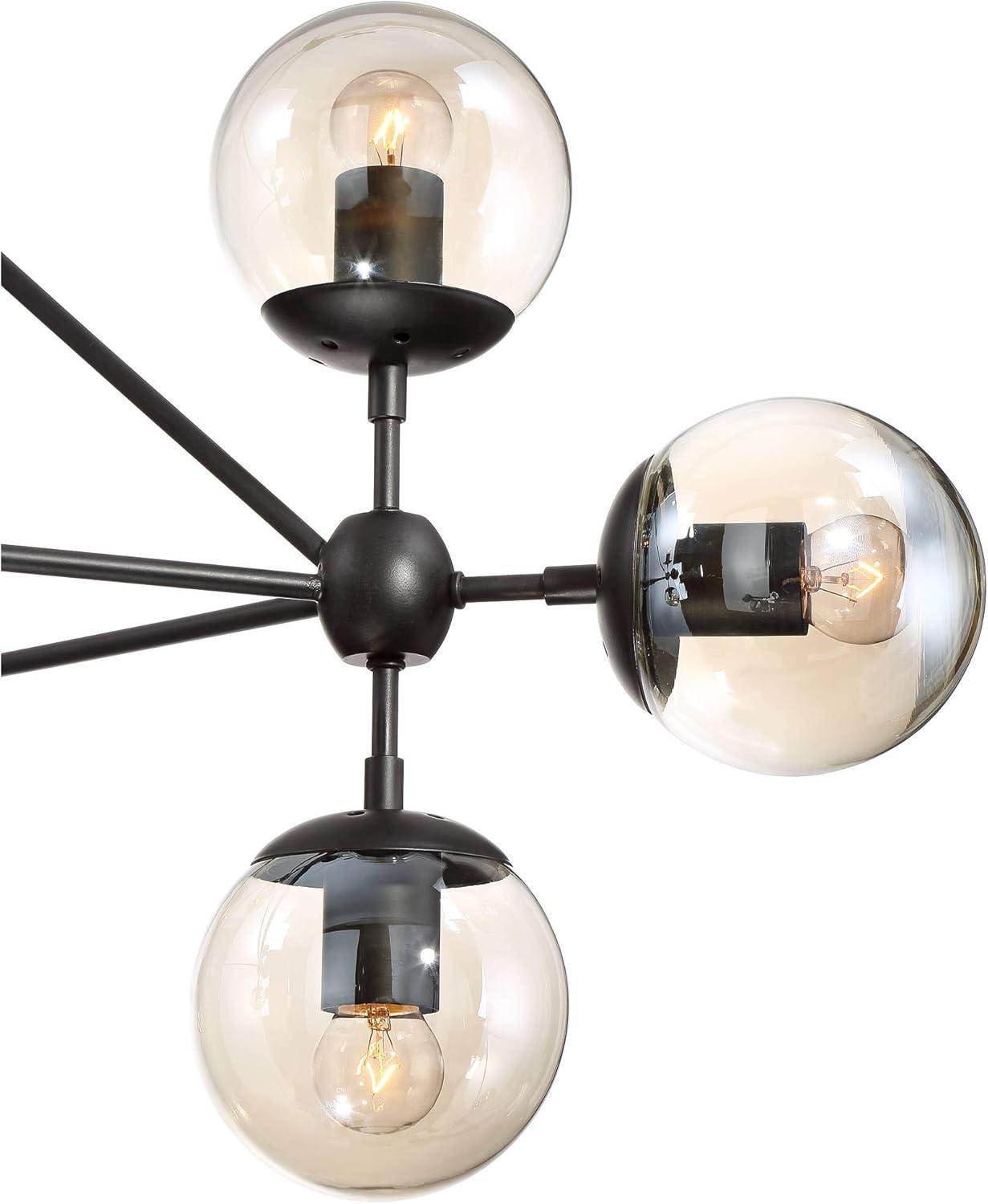 Mid-Century Sputnik-Inspired Black Chandelier with Cognac Glass Globes