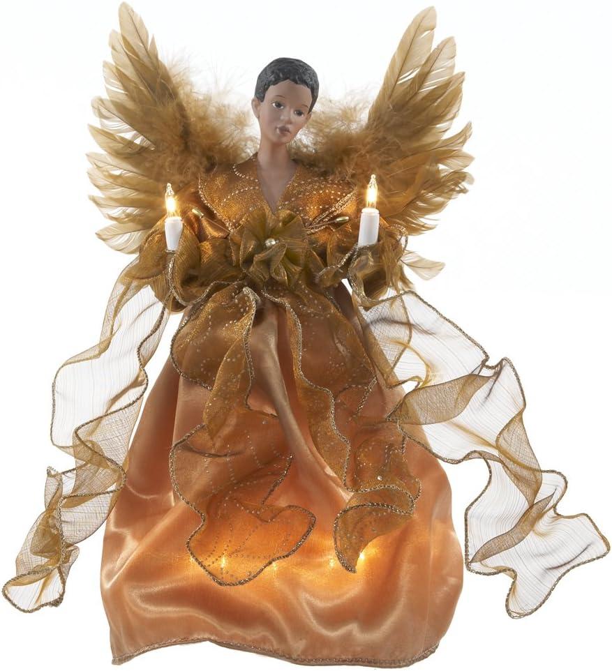 Kurt Adler 13-Inch Ul 10-Light Gold African American Angel Treetop